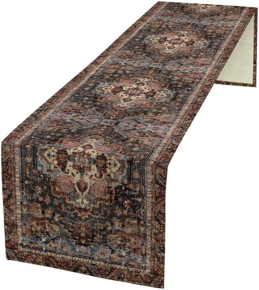 Vintage Boho Floral Table Runner, Rustic Country Farmhouse Black Bohemia Flower Pattern for Home Kitchen Table Decor Dining Coffee Room Party Decor 13x120in