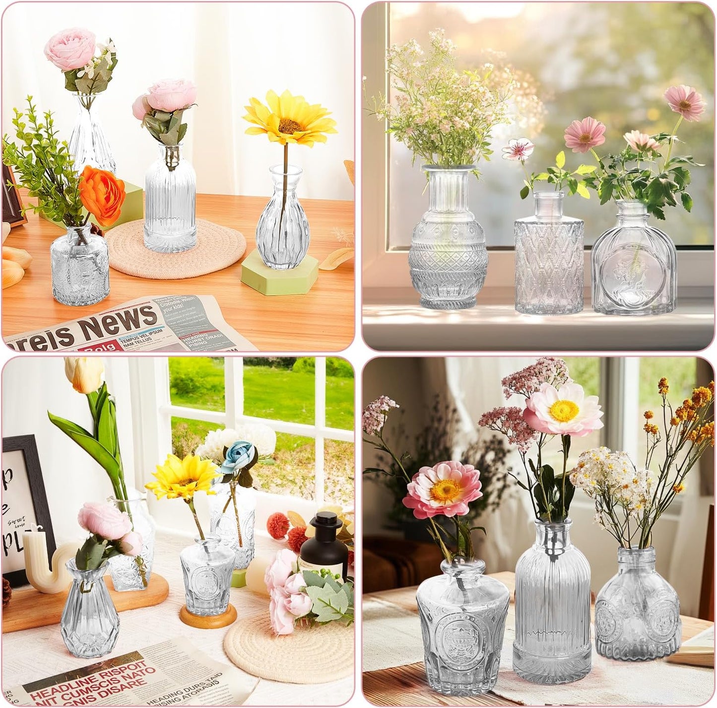 Glass Bud Vase Set of 12, Clear Bud Vases in Bulk, Small Flower Vases for Table Centerpieces, Mini Vintage Vases for Rustic Wedding Party, Bridal Shower, Home Decoration (12 Pack)