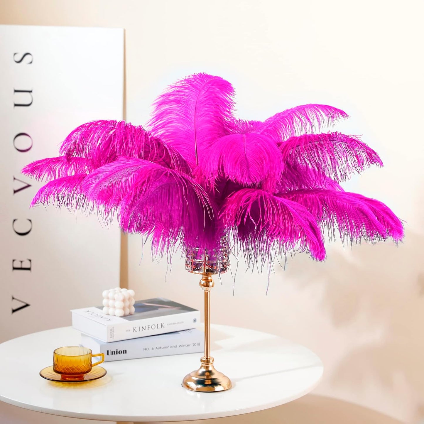 Fuchsia Large Ostrich Feathers Bulk- 16-18 inches 10pcs for Wedding Party Centerpieces,Flower Arrangement and Home Decorations (Fuchsia)