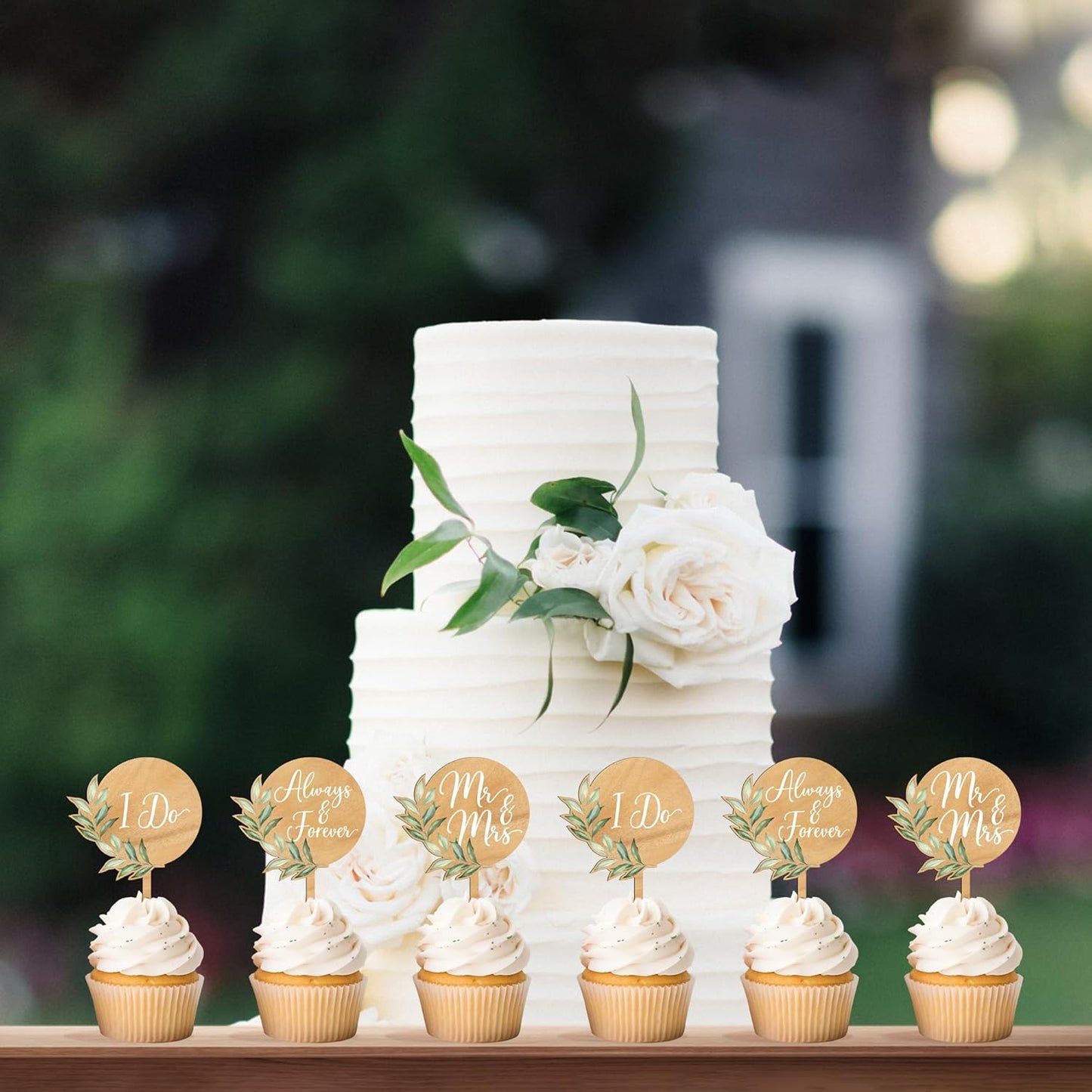 36 PCS Mr & Mrs Wedding Cupcake Toppers with Green Leaves Engagement Cake Decorations