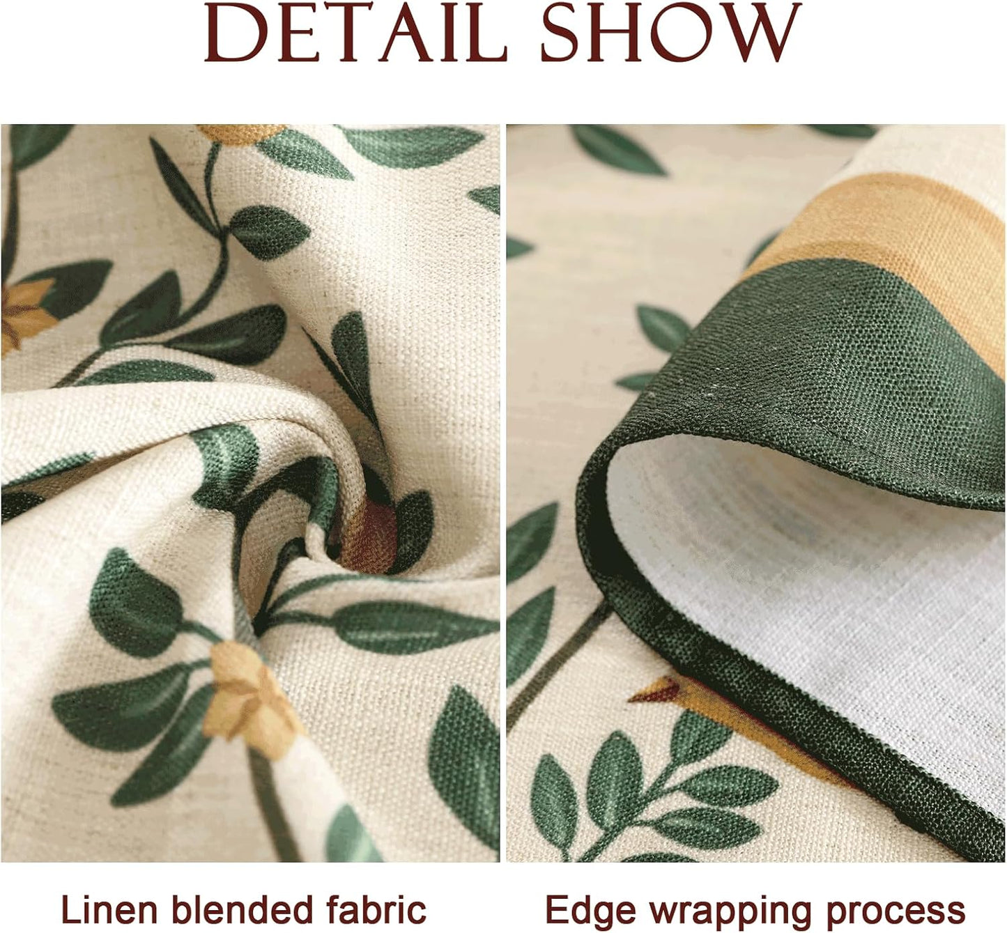 patdrea Designer Green Linen Rectangular Tablecloth,Vintage Breathable Floral Extra Long Table Cloth,Decor Table Cover for Kitchen Dining,Parties,Party,Christmas,Thanksgiving,63"x110"-Warbler