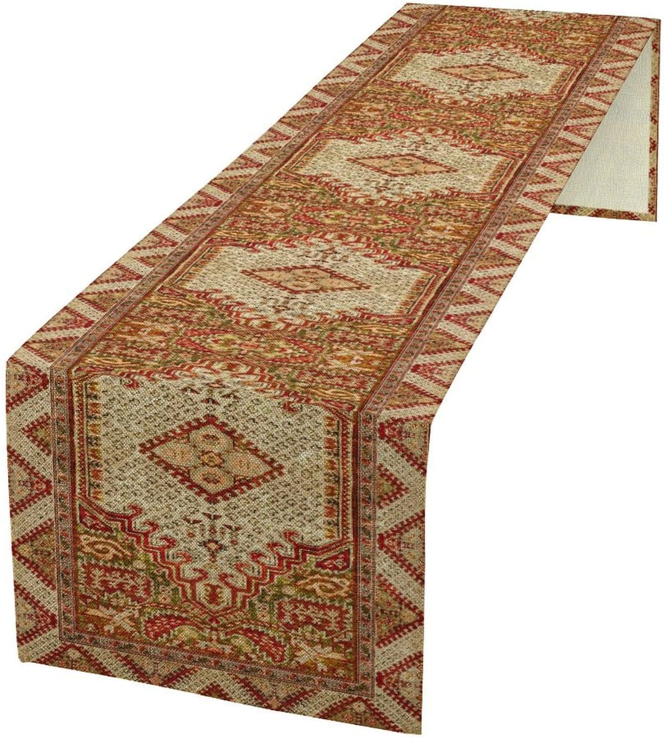 Boho Bohemia Style Orange Table Runner, Country Rustic Farmhouse Magical Abstract Print Pattern for Home Kitchen Table Decor Dining Coffee Room Garden Party Decor 13x120in
