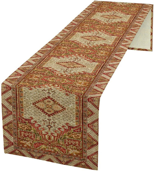 Boho Bohemia Style Orange Table Runner, Country Rustic Farmhouse Magical Abstract Print Pattern for Home Kitchen Table Decor Dining Coffee Room Garden Party Decor 13x120in