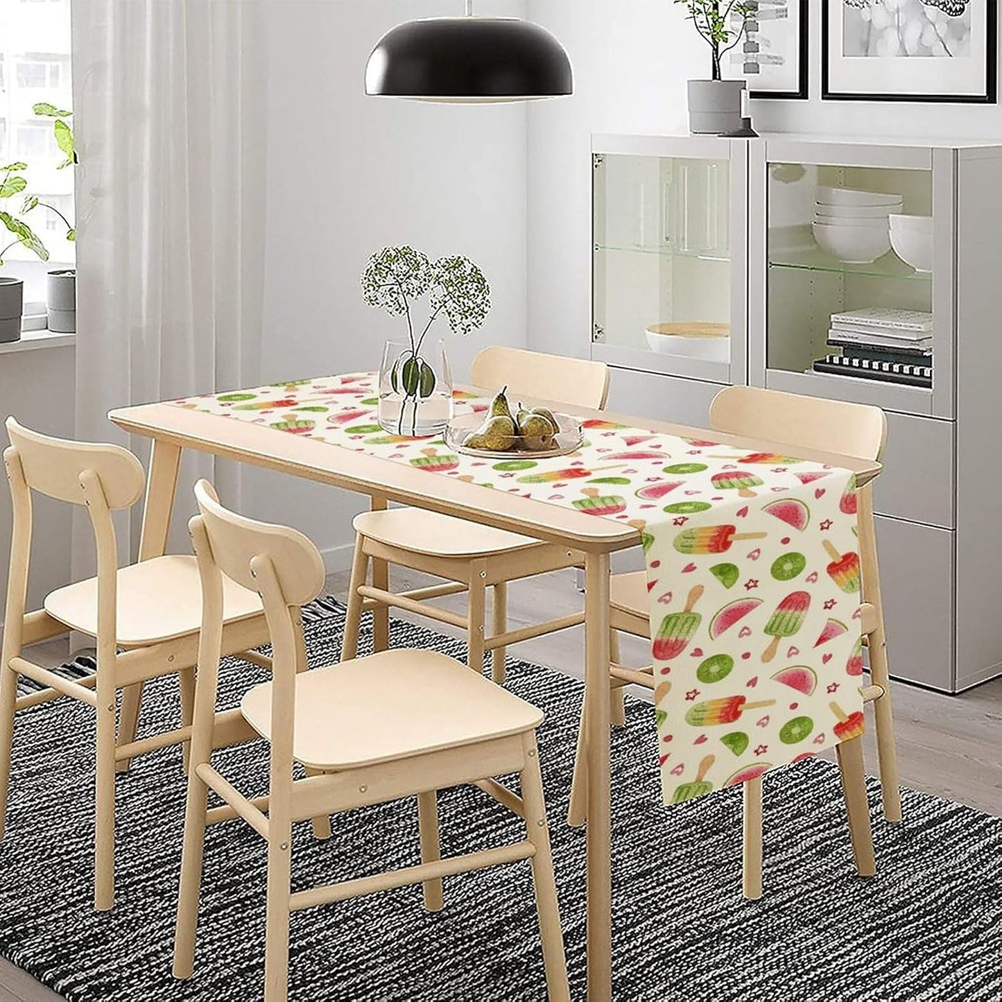 Summer Popsicles Table Runner, Colorful Watercolor Ice Cream Loves Heart Seasonal Dinner Runner for Party Holiday Home Kitchen Dining Table Decor 13"x60"
