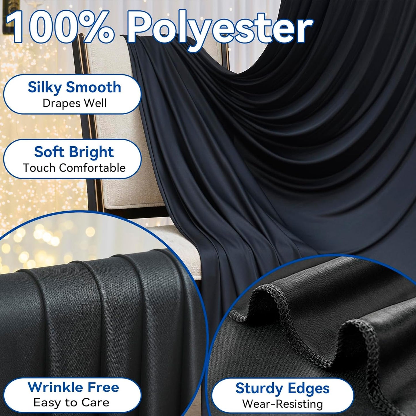 10×14ft Wrinkle Free Black Backdrop Curtain for Parties Wedding,2 Panels 5×14ft Height Soft Silky Polyester Photo Backdrop Drapes for Birthday Graduation Photography Stage Event Background Cloth