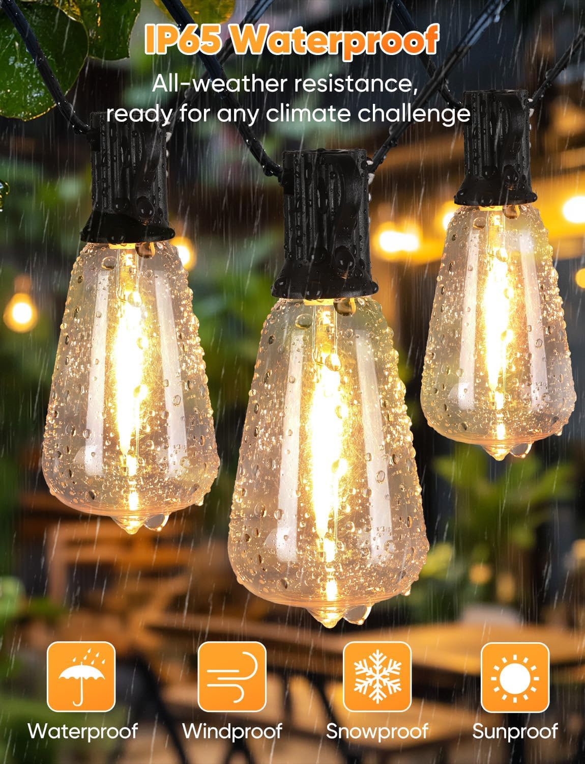 Brightever 50FT Outdoor String Lights with Remote, LED String Lights for Outside with 16 Shatterproof ST38 Vintage Edison Bulbs, 3 Modes 2 Timer Dimmable Outside Lighting for Patio, Gazebo, Deck, Yard
