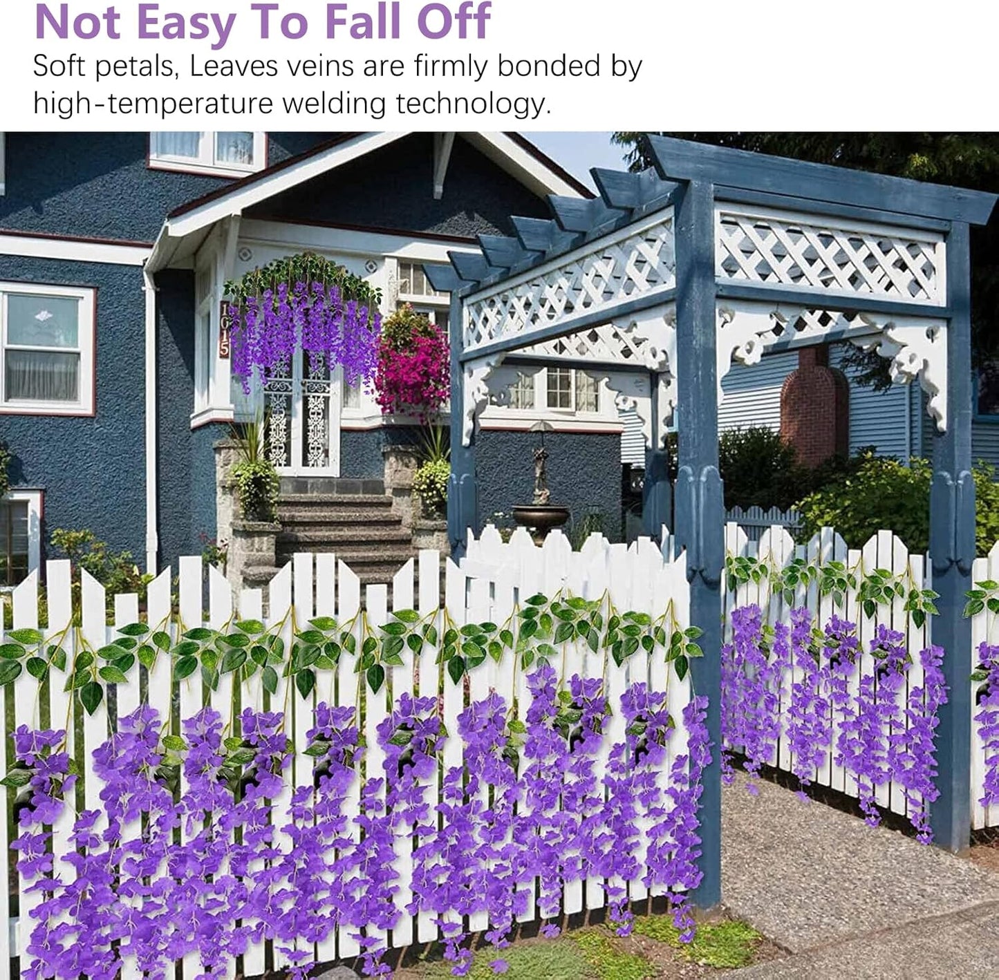 12 Pack Purple Wisteria Hanging Flowers, 3.44 Ft Fake Hanging Flowers, Artificial Wisteria Garland Vines for Wedding Room Backdrop Outdoor Patio Garden Decoration