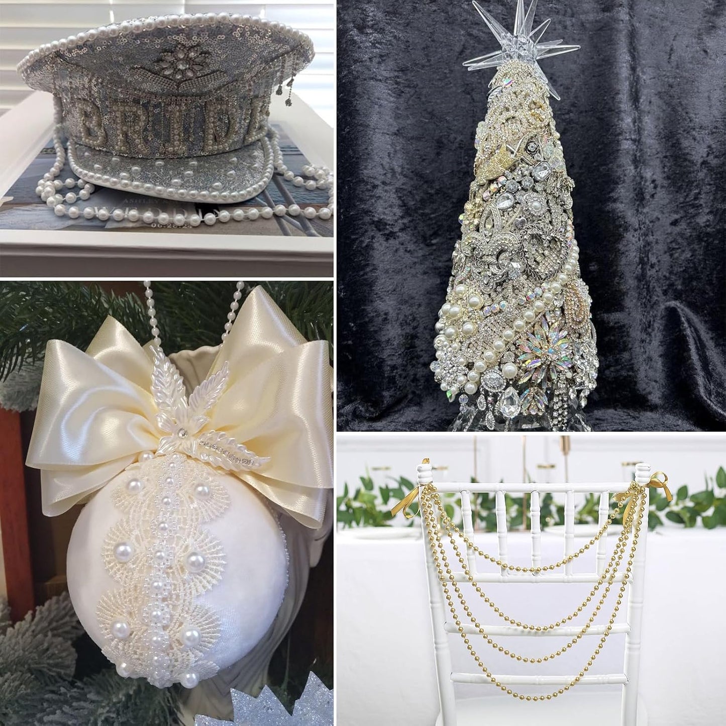177 FT Pearl Beads Garland for Decoration, 4MM Craft Pearl Beads String Spool Ivory Color Faux Pearl Strand Roll for DIY Craft Wedding Party Christmas Tree Decoration