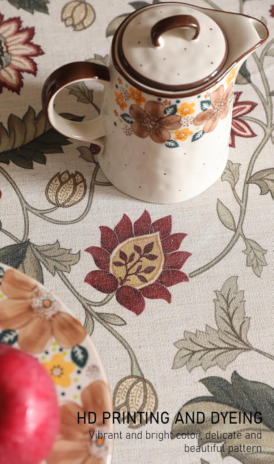 ISAENNE Designer Provence Floral Round Tablecloth,Linen Colorful Washable Indoor Table Cloth,Durable Home Decor Tablecloths for Dining Thanksgiving Kitchen Christmas,Diameter 67"-Ratina