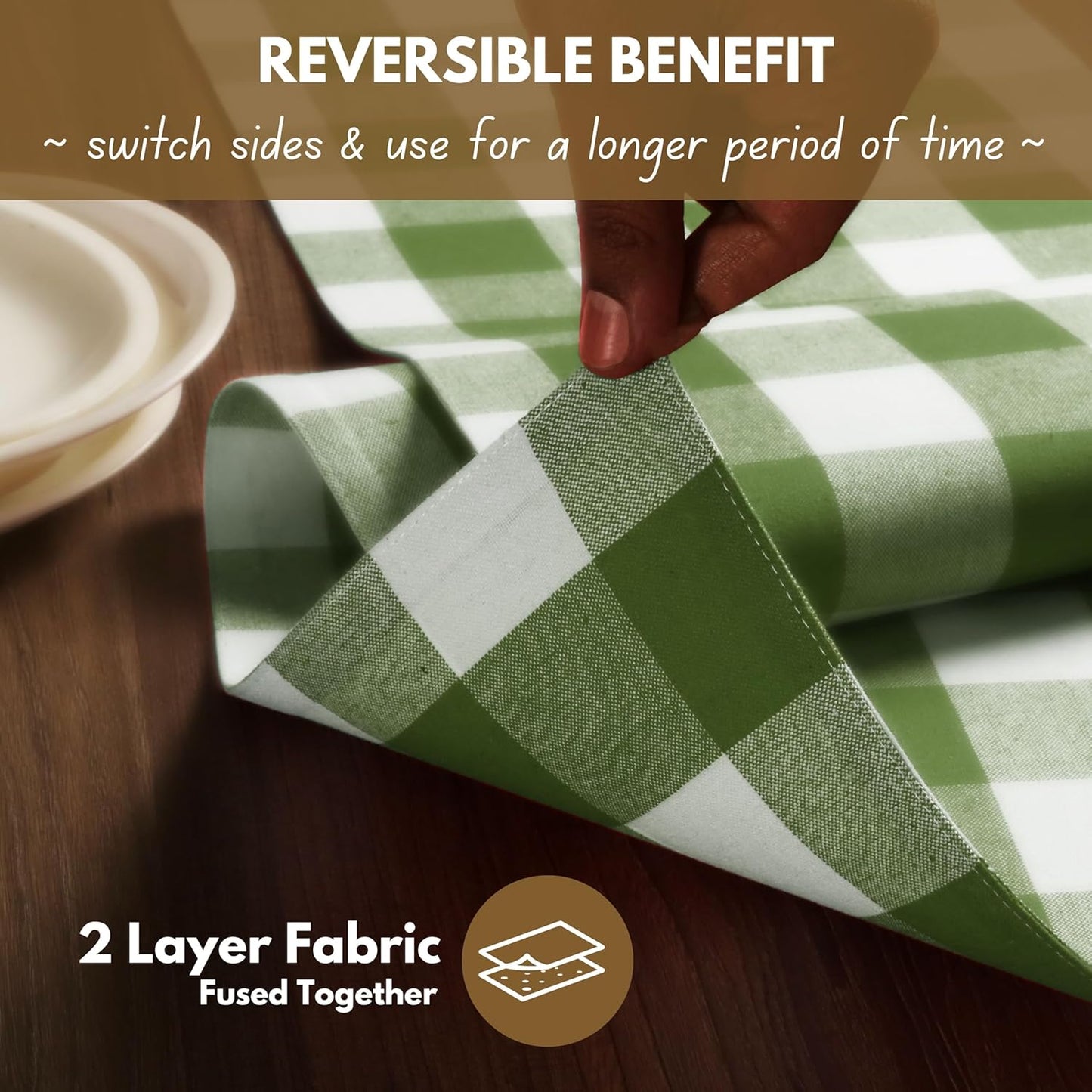 Native Fab Table Runner Buffalo Check Plaid 100% Cotton - 13x72 Inches Kitchen Dining Table Decoration for Indoor Outdoor Farmhouse Home Party Decor - Mint Green and White