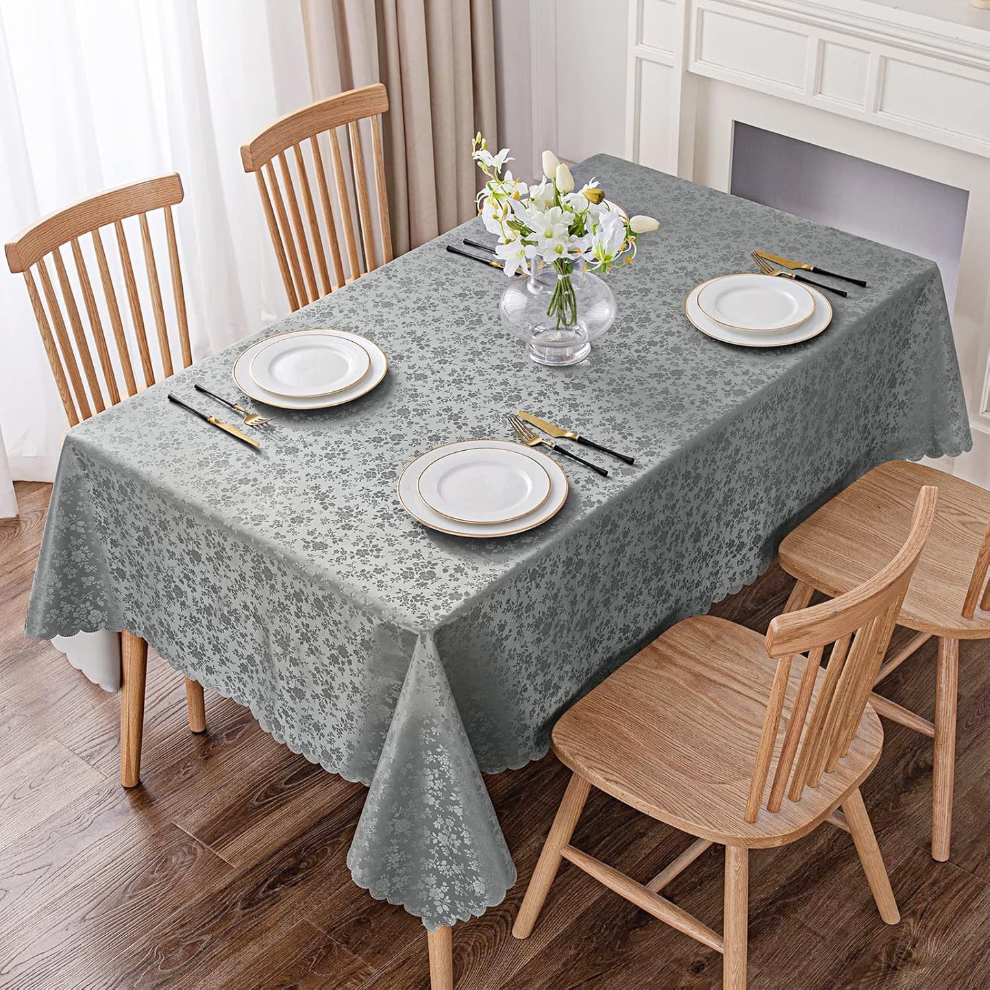 Smiry Rectangle Table Cloth, Waterproof Heavy Duty Vinyl Tablecloths, Wipeable Washable Table Cover for Kitchen and Dining Room (Grey, 60" X 120")