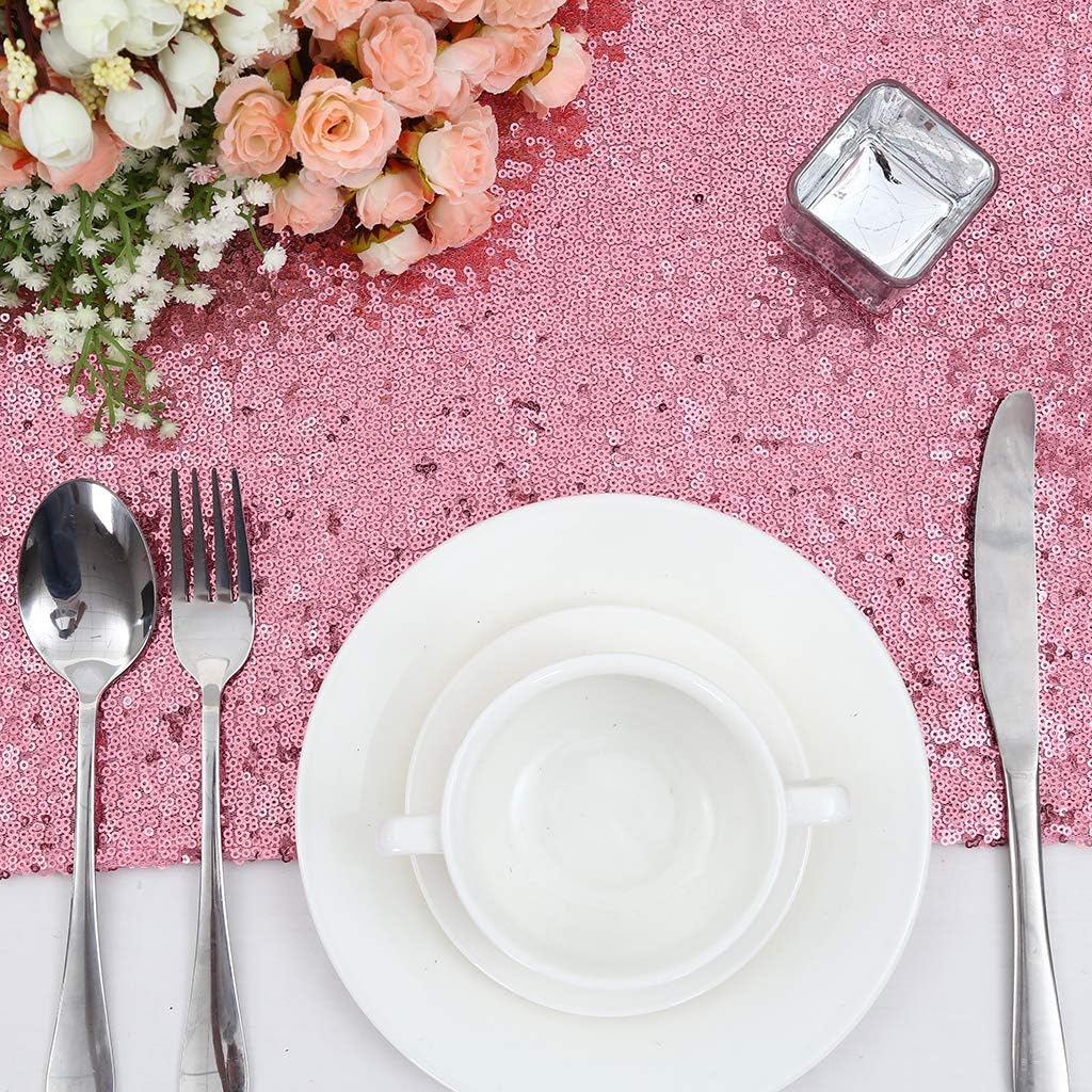 Eternal Beauty Fuchsia Pink Table Runner for Wedding, 5PCS-12x108 Sequin Table Runner Decorations for Birthday Parties, Banquets, Graduations,Christmas