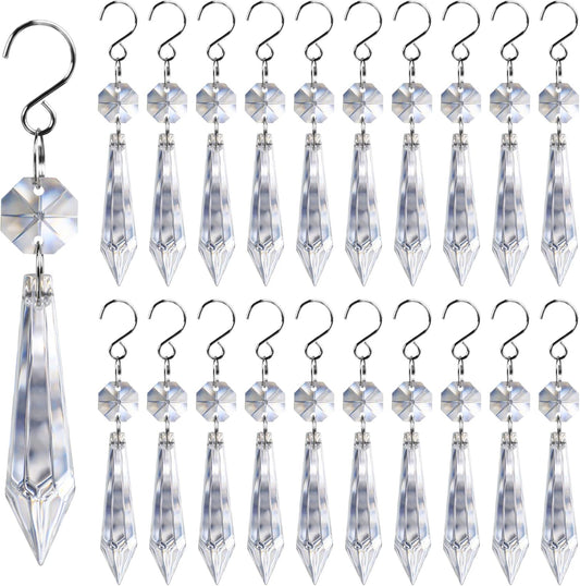 20PCS Clear Chandelier Icicle Crystal Prisms,55mm Chandelier Crystals Replacement,Crystals for Chandeliers with Hooks for Windows Wedding Lamp Decoration