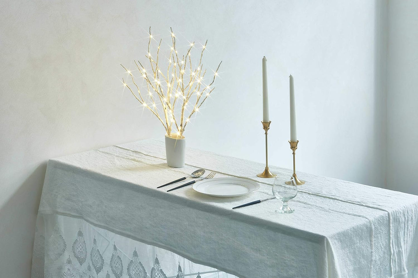 Fudios Lighted Birch Branches 18IN 70 Warm White LED with Timer Twig Lights Battery Operated for Christmas Wedding Party Decoration(2 Set)