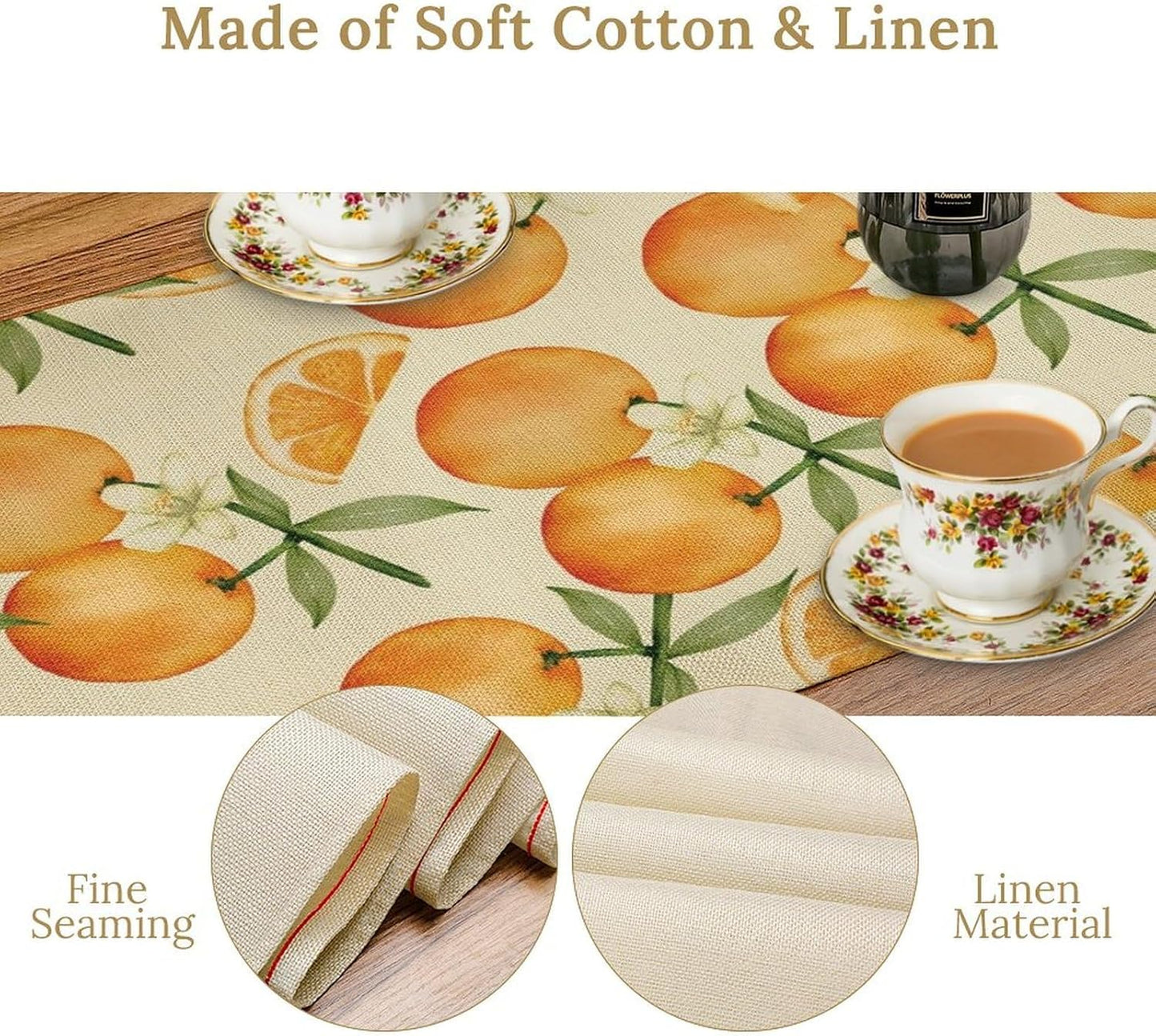Spring Summer Orange Citrus Table Runner Watercolor Sweet Fruit Botanical Print Dinner Runner for Farmhouse Baby Shower Party Holiday Home Kitchen Dining Table Decor 13x90