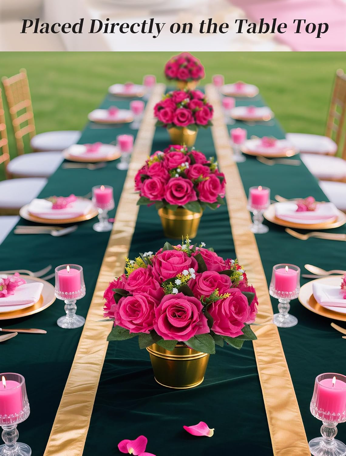 BLOSMON Pink Roses Artificial Flowers: 6 Pcs Hot Pink Fake Flower Balls for Wedding Dinning Table Centerpieces - Fake Silk Kissing Bouquet Floral Arrangement for Home Party Event Decor