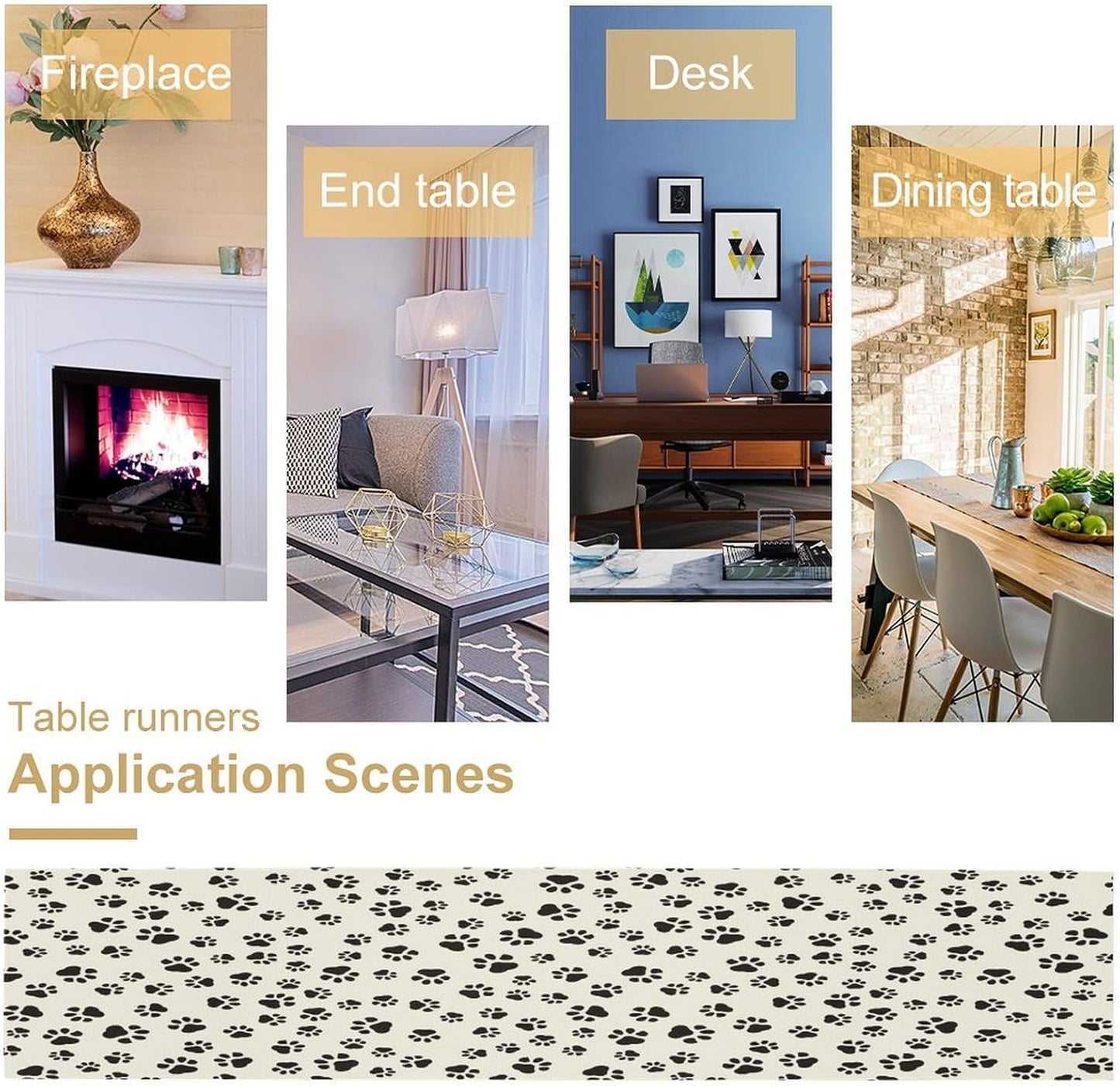 Dog Paws Table Runner,Cartoon Cute Black White Animal Footprints Abstract Tablecloth Burlap for Hotel Indoors Outdoor Dining Room Kitchen Home Decor,W13X L36 in