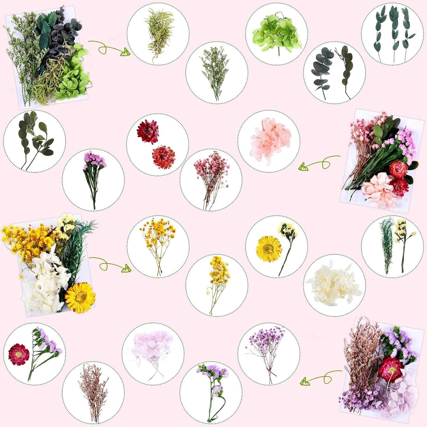 Nuanchu 4 Bags Natural Dried Flowers Leaves Set, Mixed Dried Hydrangeas, Daisies, Natural Flowers Colorful Real Dry Flowers for DIY Candle Resin Jewelry Crafts Pendant Floral Decoration Supplies