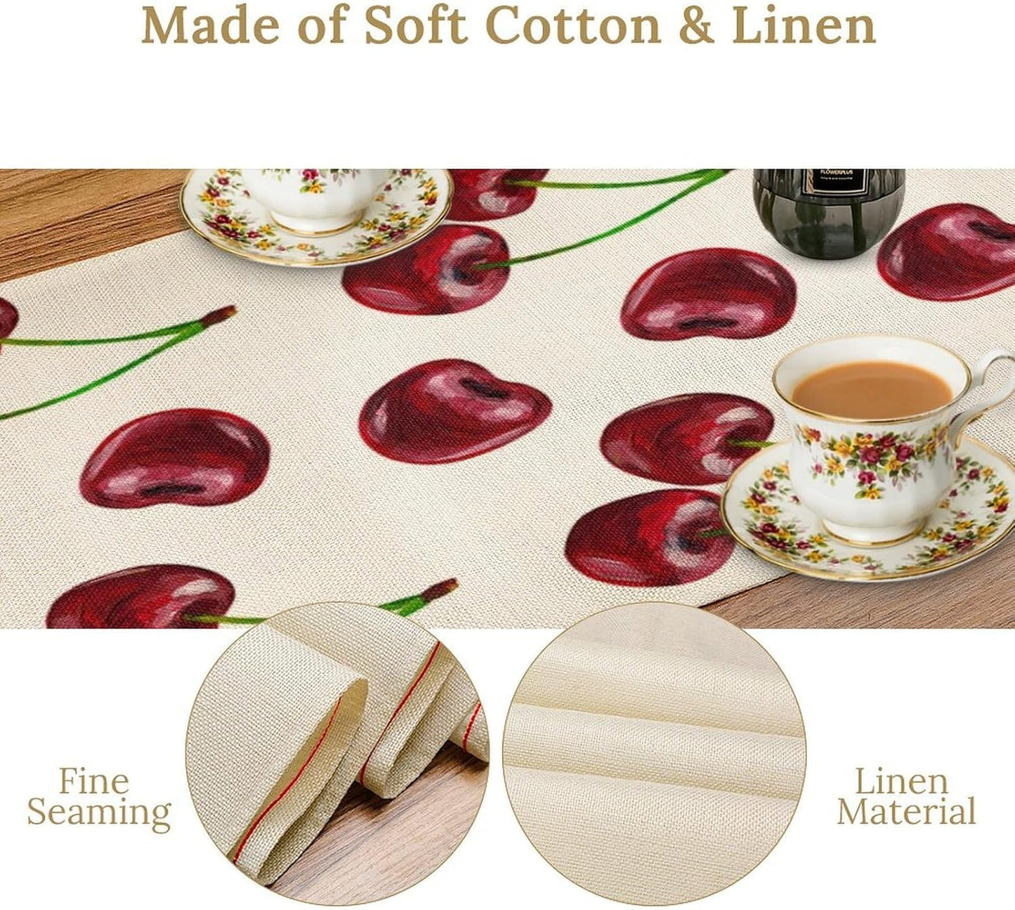 Red Cherry Table Runner Watercolor Spring Summer Wild Berry Tropical Fruit Theme Dinner Runner for Girl Baby Shower Party Holiday Home Kitchen Dining Table Decor 13x70