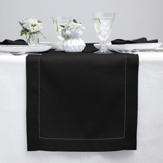 Solino Home Linen Black Table Runner 156 Inches Long - 100% Pure Linen Extra Long Table Runner 14 x 156 Inch for Fall, Autumn, Halloween - Classic Hemstitch