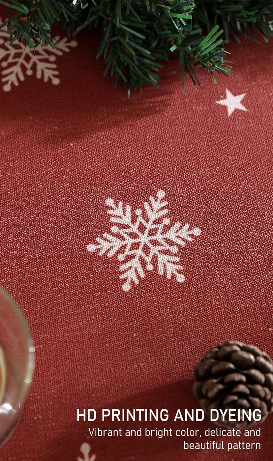 ISAENNE Designer Christmas Red Round Tablecloth,Linen Table Cloth with Snowflakes Pattern,Wrinkle Resistant Decor Tablecloths for Dining Kitchen Thanksgiving Christmas,Diameter 67"-Carol C