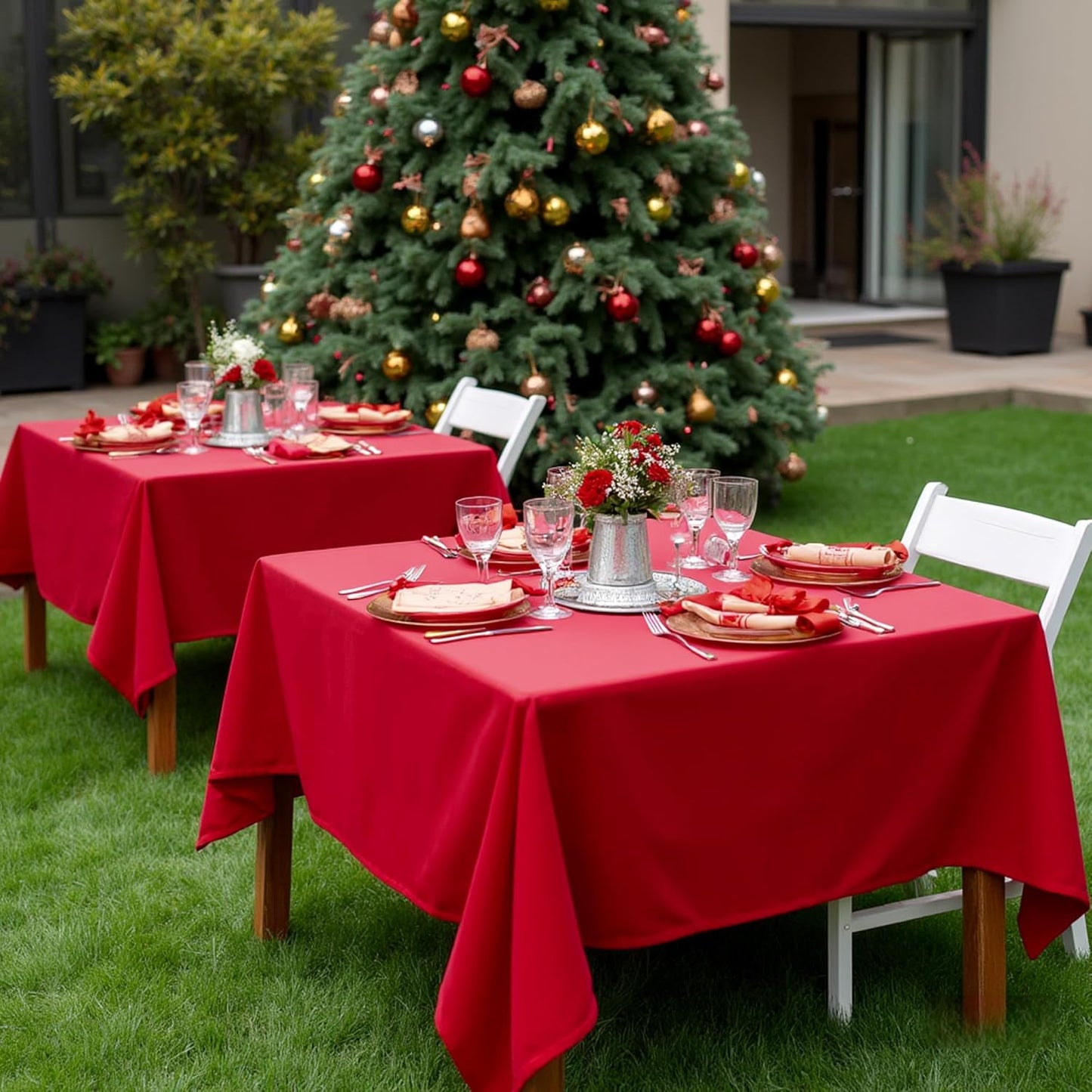 sancua Christmas Red Square Tablecloths 60x60 Inch, 2 Pack - Fabric Table Cloth for Square or Round Tables, Washable Polyester Table Cover for Dinner, Holiday Party, Decorative Display Tables