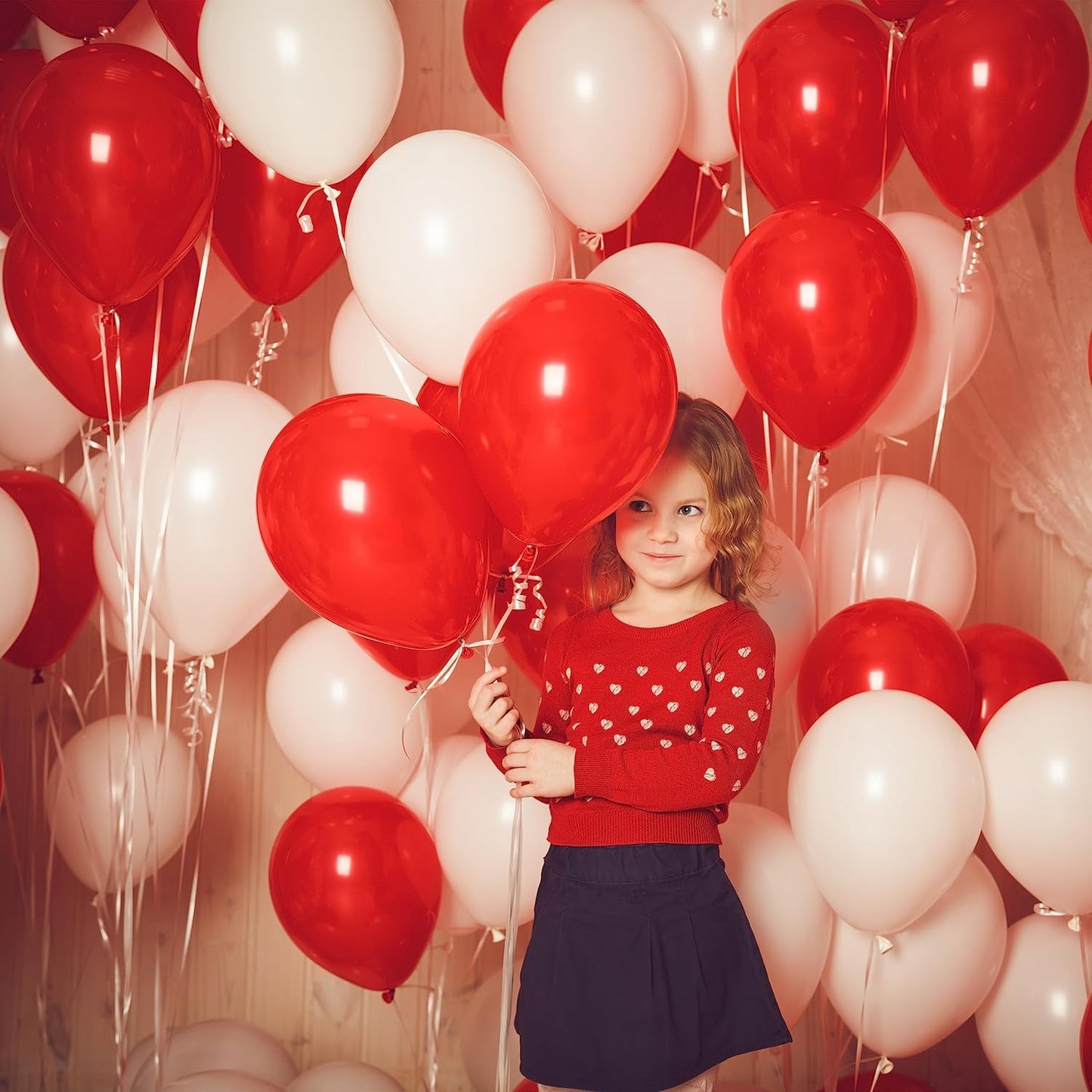 100pcs Red Balloons, Helium Quality 12 inch Red Latex Party Balloon for Birthday, Anniversary, Christmas, Racing Theme & Casino Party Decor (66ft Ribbons)
