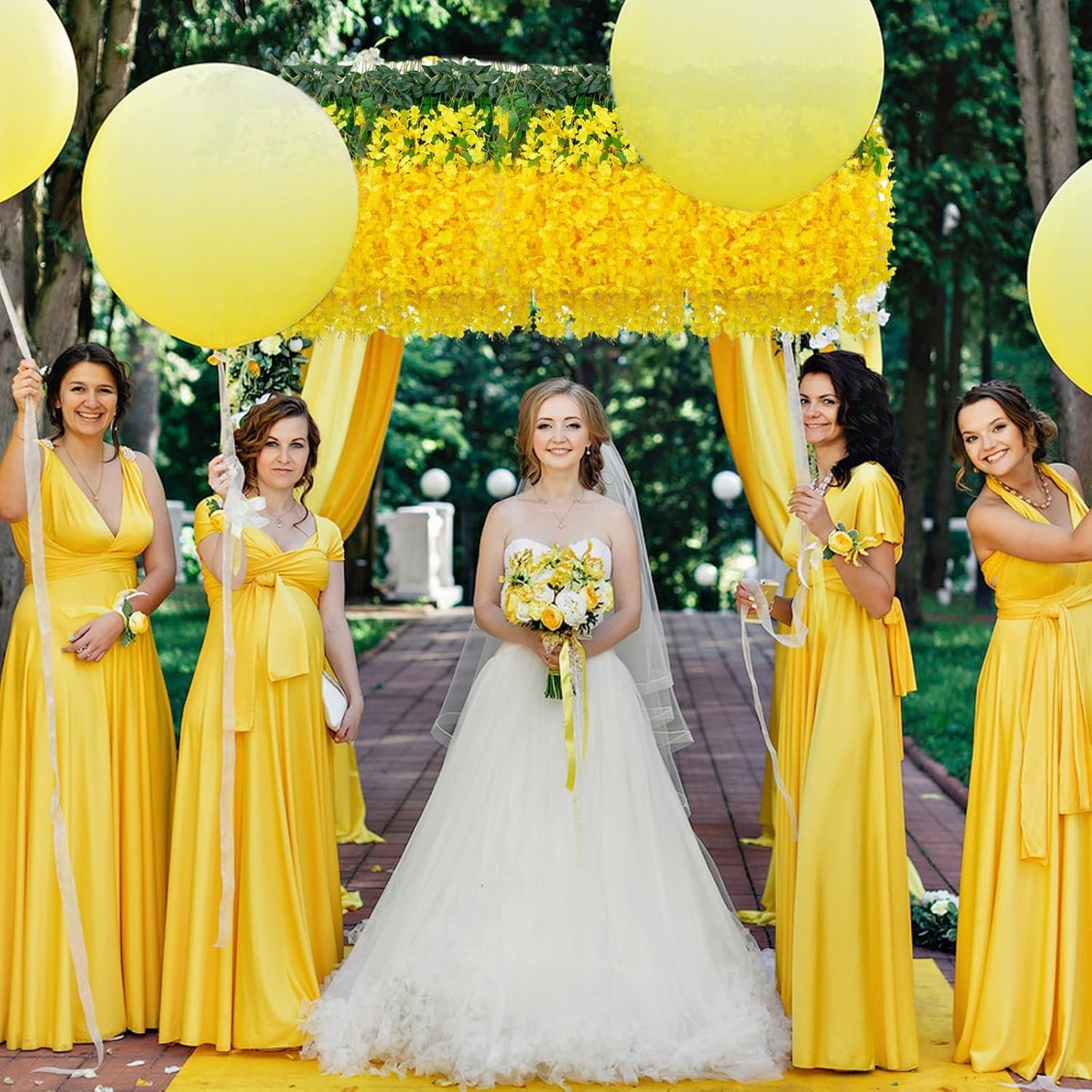 5 Pack Yellow Wisteria Hanging Flowers, 3.44 Ft Fake Hanging Flowers, Artificial Wisteria Garland Vines for Wedding Room Backdrop Outdoor Patio Garden Decoration