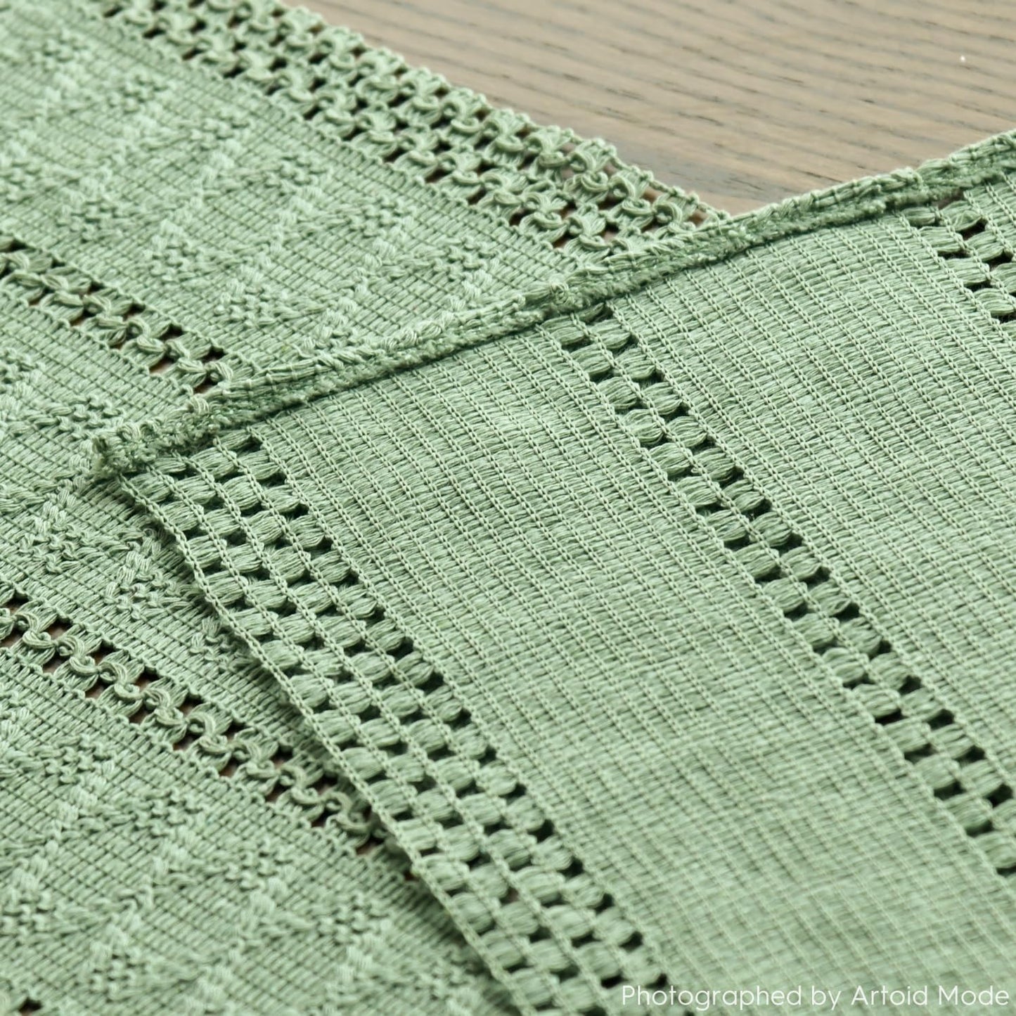 Artoid Mode Light Green Farmhouse Woven Rustic Hollow Table Runner, Seasonal Holiday Hollow Kitchen Dining Table Decoration for Home Party Decor 12x90 Inch