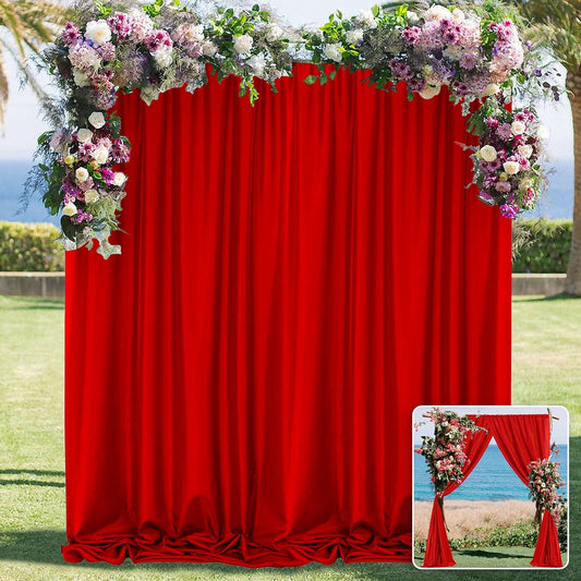 10ft x 7ft Red Backdrop Curtains for Party Valentine's Day Arch Stage Wedding Ceremony Curtains Fabric Photography Backdrop for Baby Showers Rod Pocket Home Decoration, 5ft x 7ft, 2 Panels
