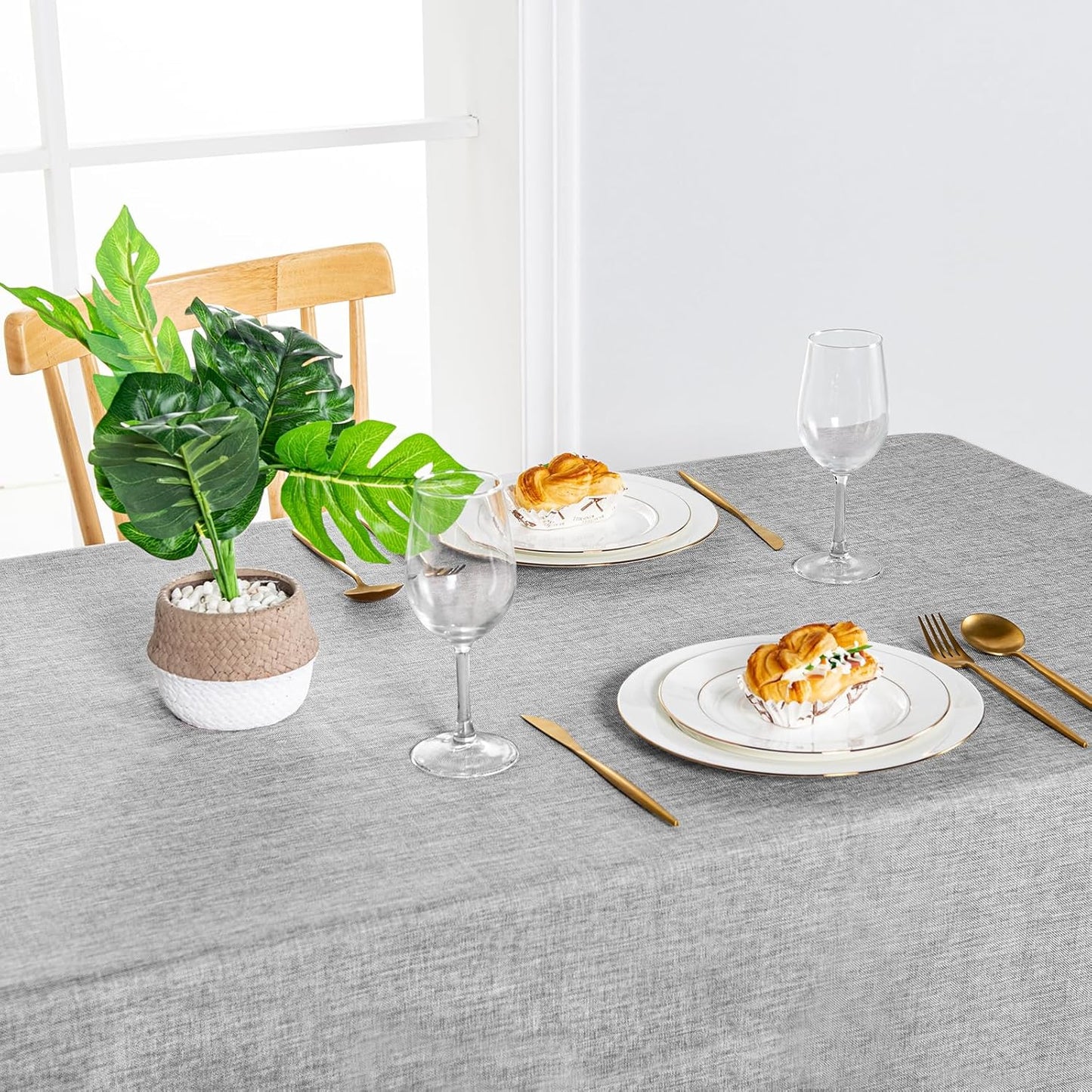 Hiasan Faux Linen Rectangle Tablecloth - Wrinkle and Stain Resistant Washable Table Cloth for Kitchen Dining Room Holiday Table Cover for Dinner, Light Grey, 54 x 80 Inch