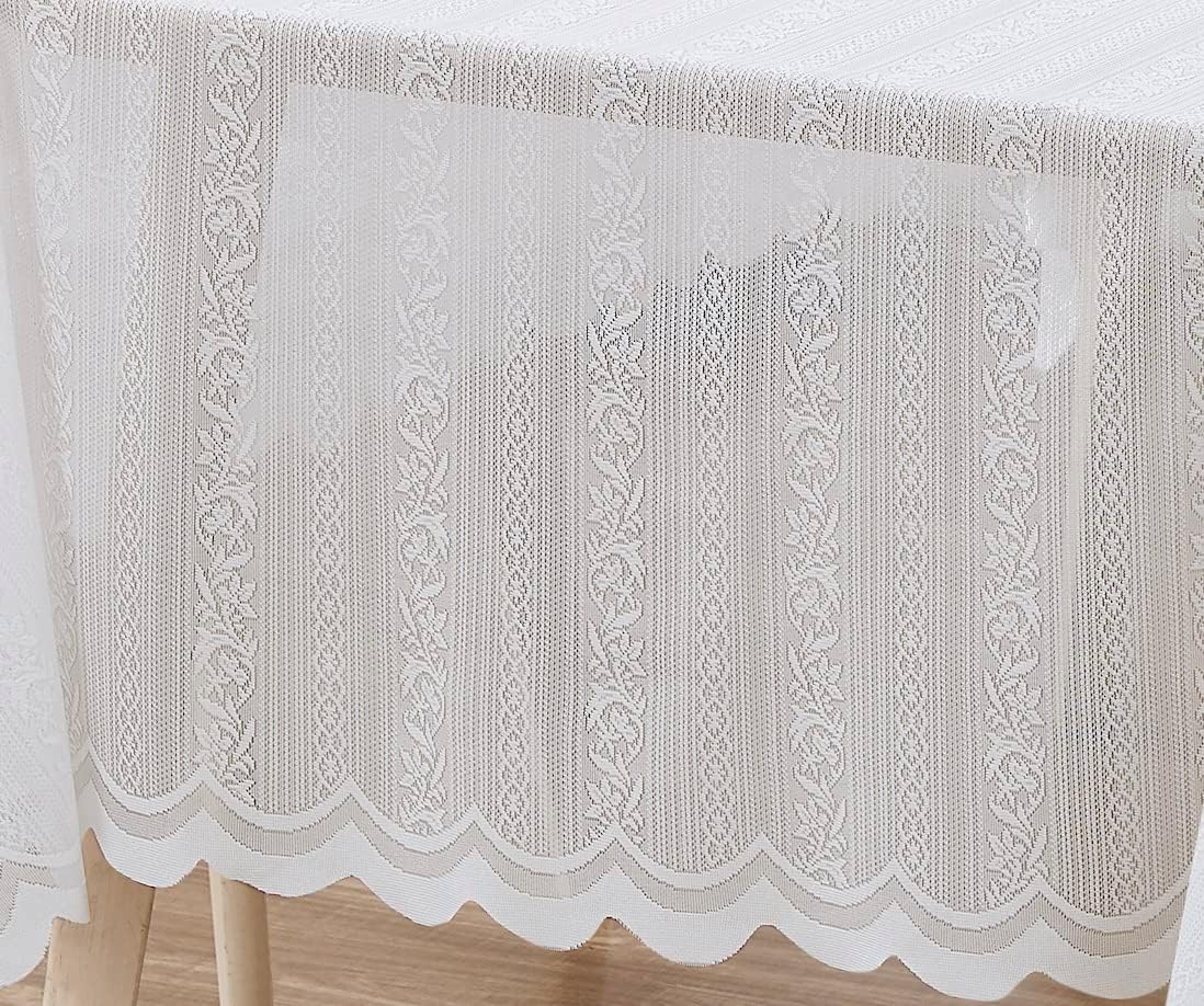 LinenZone Lace Round Tablecloth with Elegant Scalloped Bottom for Any Special Event Such as Wedding, Birthday Party, Baby Shower, Anniversary. Sits 6 to 8 People. (Linda 90 Round, Ivory)