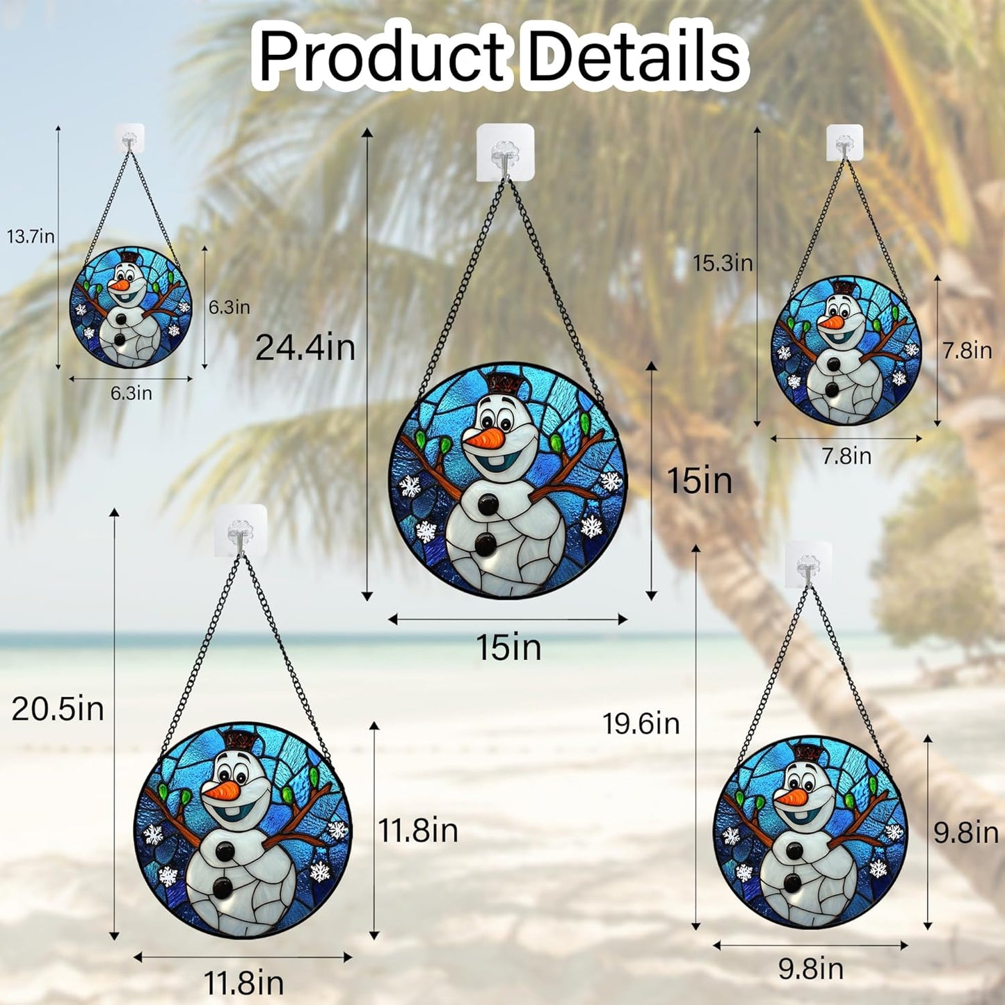 Stained Glass Window Hanging Christmas Funny Snowman 11.8" - Suncatcher Door Garden Blue White Snowflakes Sun Catcher New Year Birthday for Friend Mom Men Woman Nana