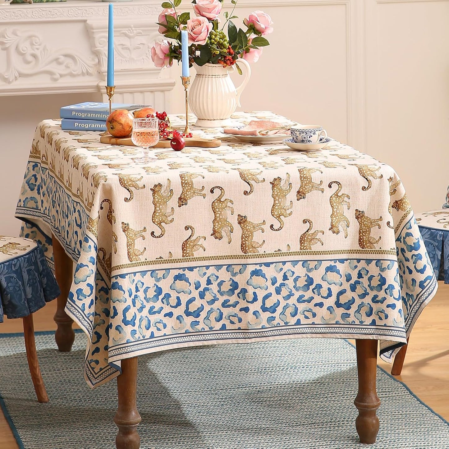patdrea Designer Vintage Linen Table Cloth for Rectangle Table,Leopard Animal Pattern Soft Breathable Tablecloth,Decor Cover for Kitchen Dining,Christmas,Parties,Thanksgiving,55"x79"-from