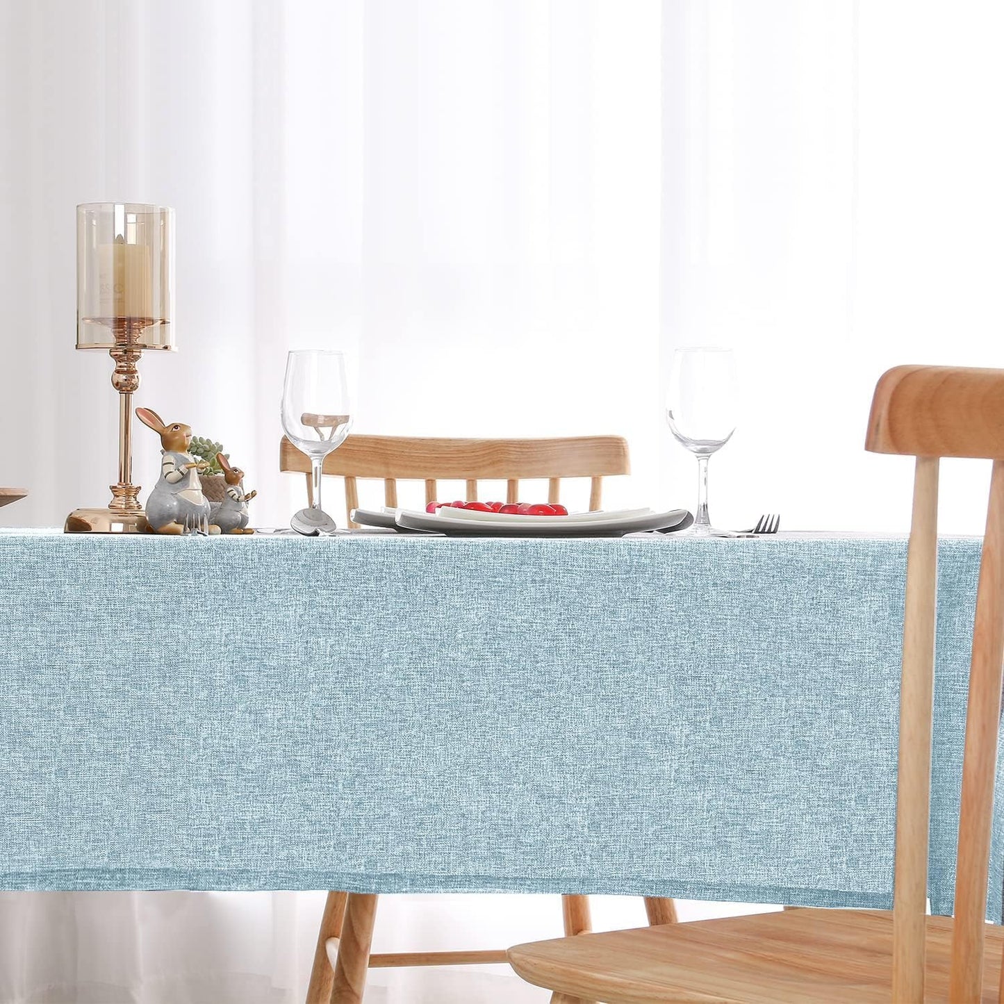 Hiasan Faux Linen Rectangle Tablecloth - Wrinkle and Stain Resistant Washable Table Cloth for Kitchen Dining Room Holiday Table Cover for Dinner, Lux Slate Blue, 30 x 60 Inch