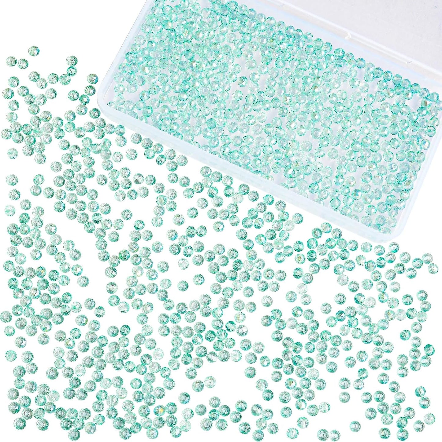 1200Pcs 4mm Crystal Glass Beads for Jewelry Making Beads for Bracelets Necklace Pendants Making Supplies(Light Blue Green)