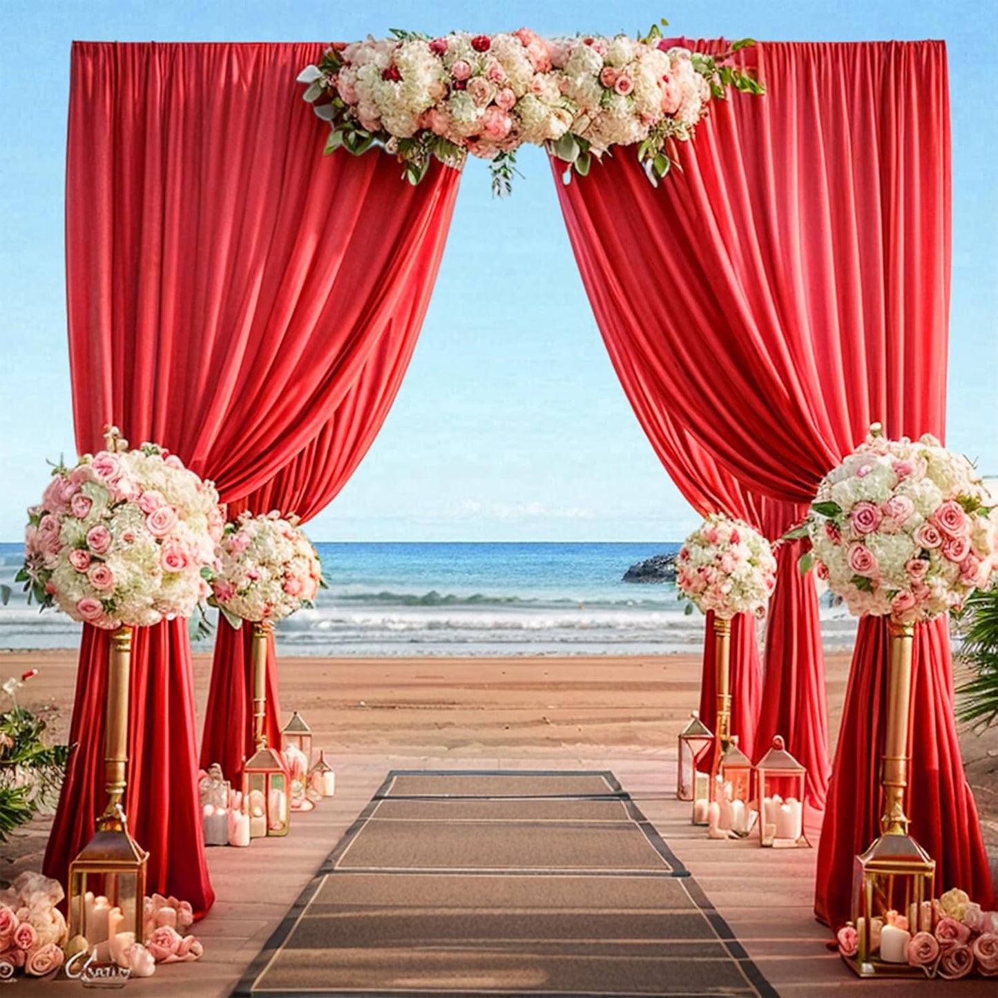 10ftx12ft Wrinkle Free Red Backdrop Curtain, 2 Panels 12FT Height Red Wedding Backdrop Drapes, Silky Polyester Back Drop Cloth for Birthday Photography Background Party Backdrop Draping