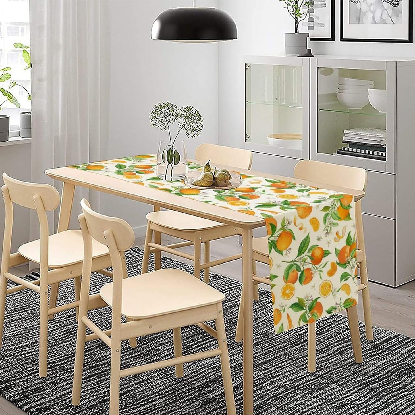 Spring Summer Orange Table Runner Vintage Citrus Lemon Fruit Mandarin Floral Dinner Runner for Farmhouse Baby Shower Party Holiday Home Kitchen Dining Table Decor 13x120