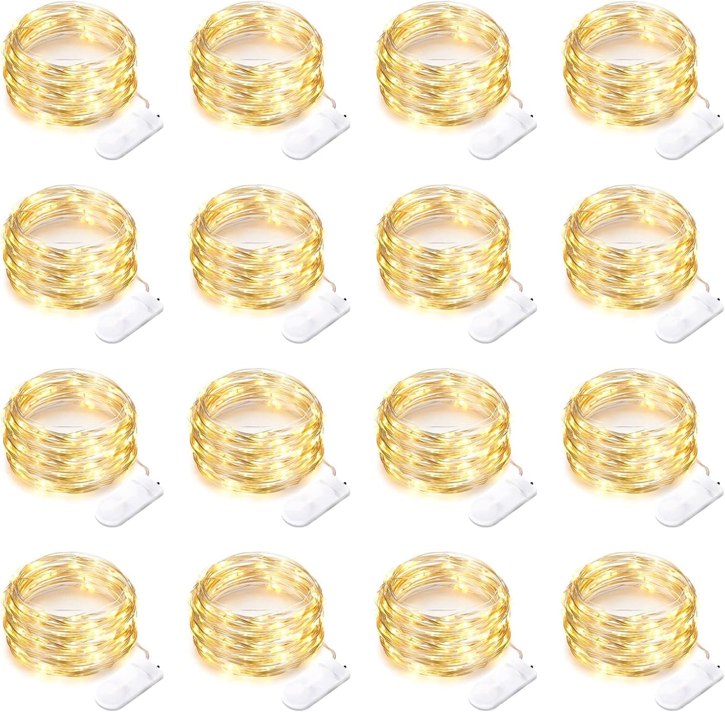 16 Pack 30 Led Fairy Lights Battery Operated String Lights 10 Feet Waterproof Twinkle Lights Mason Jar Lights Silver Wire Firefly Lights for Christmas Party Wedding Patio Warm White