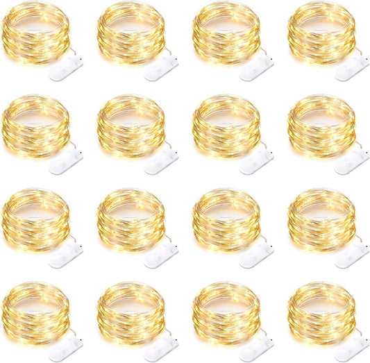 16 Pack 30 Led Fairy Lights Battery Operated String Lights 10 Feet Waterproof Twinkle Lights Mason Jar Lights Silver Wire Firefly Lights for Christmas Party Wedding Patio Warm White