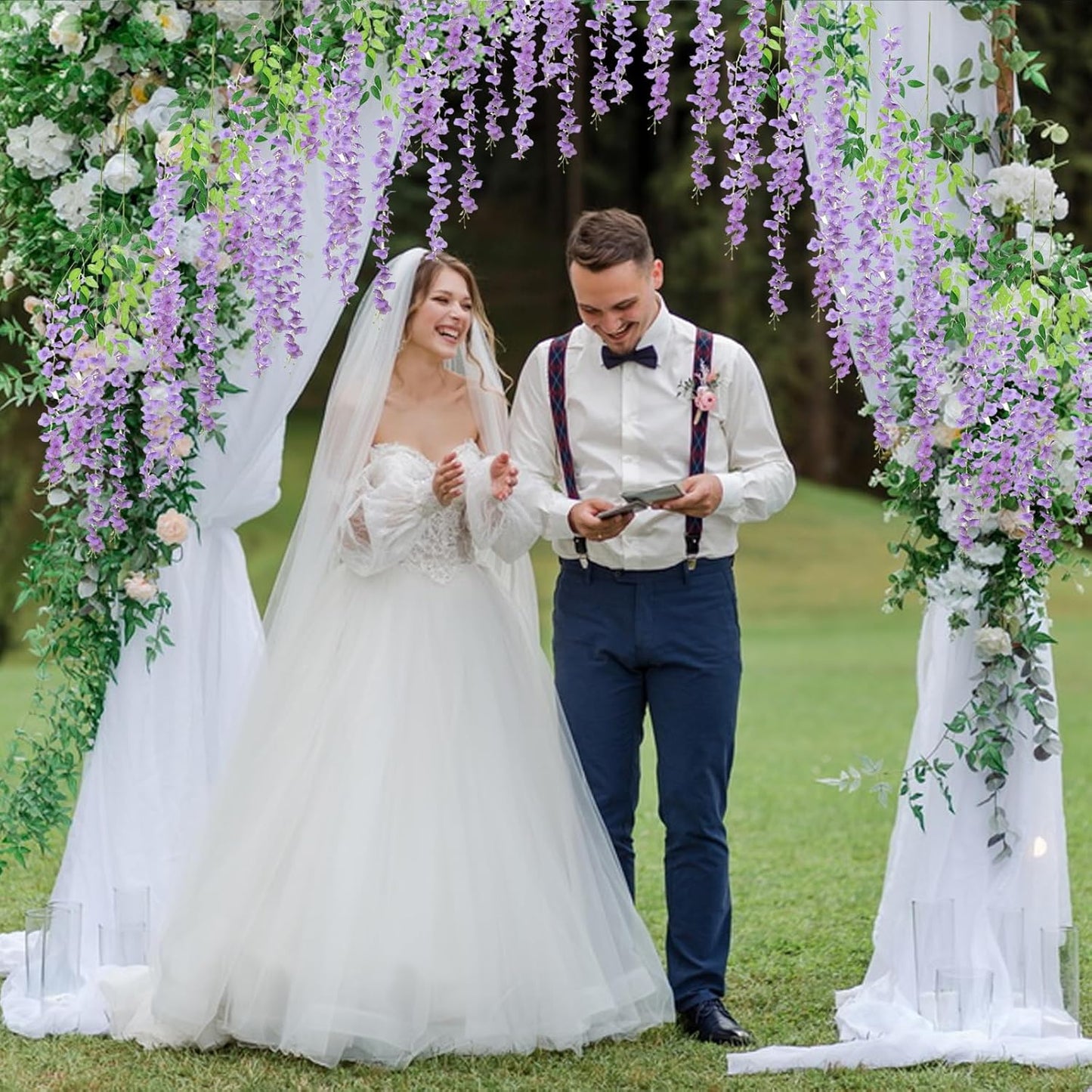36 Pack Light Purple Wisteria Hanging Flowers, 3.44 Ft Fake Hanging Flowers, Artificial Wisteria Garland Vines for Wedding Room Backdrop Outdoor Patio Garden Decoration