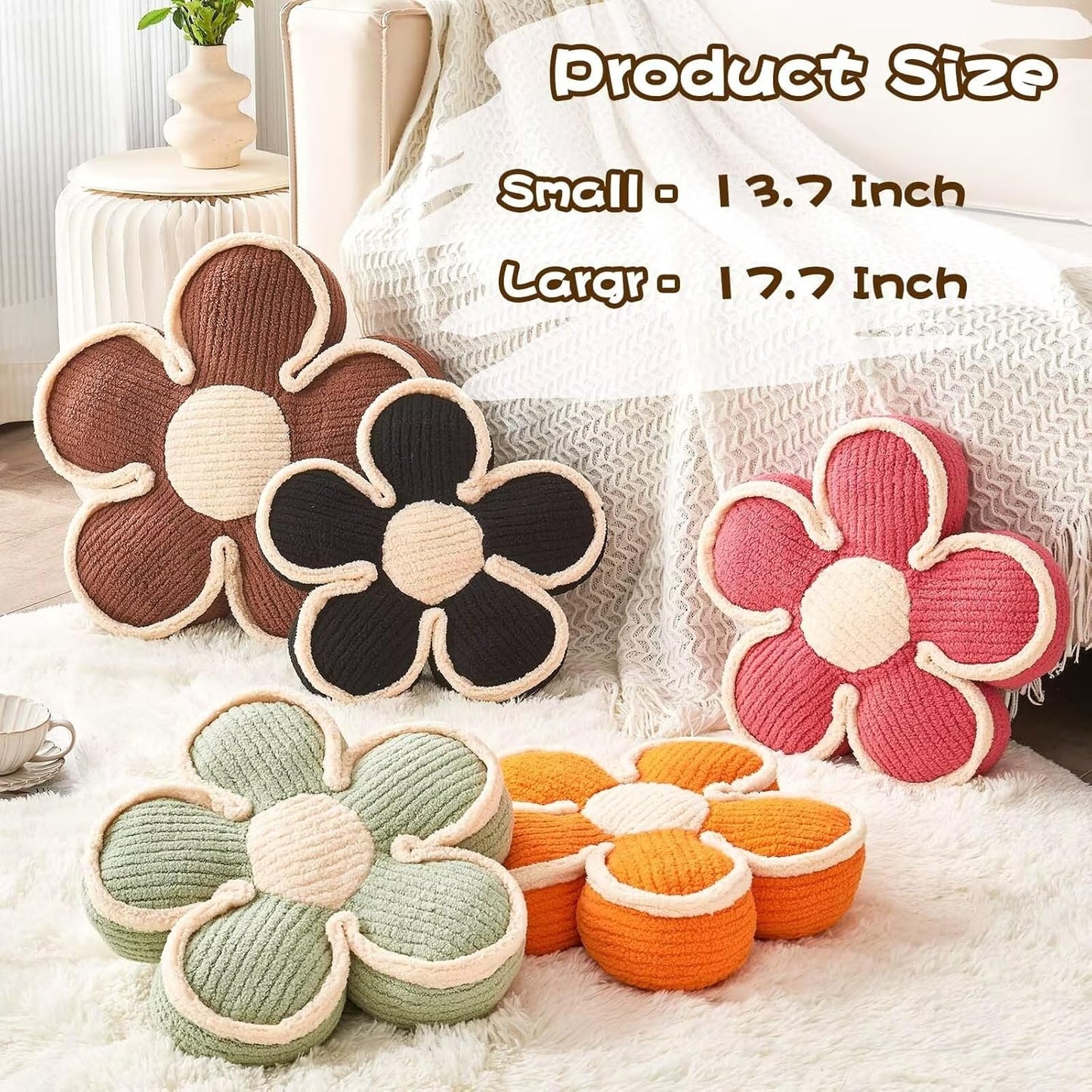 Flower Pillow, Soft Shaped Floor Cushion, Decorative Throw Pillow, Cute Seating Cushion, Plush Pillows for Sofa Couch Bed (17.7 Inch, Orange)