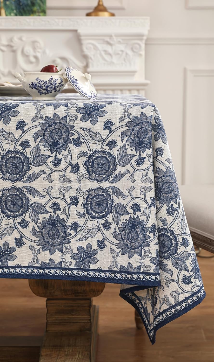 patdrea Designer Vintage Blue Rectangle Tablecloth,Linen Anti-Wrinkle Paisley Pattern Farmhouse Table Cloth,Decor Table Cover Cloth for Kitchen Dining,Christmas,Thanksgiving,63"x87"-Lantang a