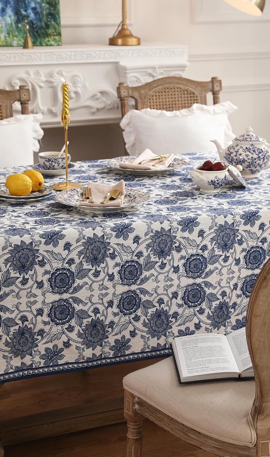 patdrea Designer Vintage Blue Floral Tablecloth for Square Table,Linen Paisley Breathable Pattern Table Cloth,Home Cover Decor for Kitchen Dining Christmas,Thanksgiving,67"x67"-Lantang a