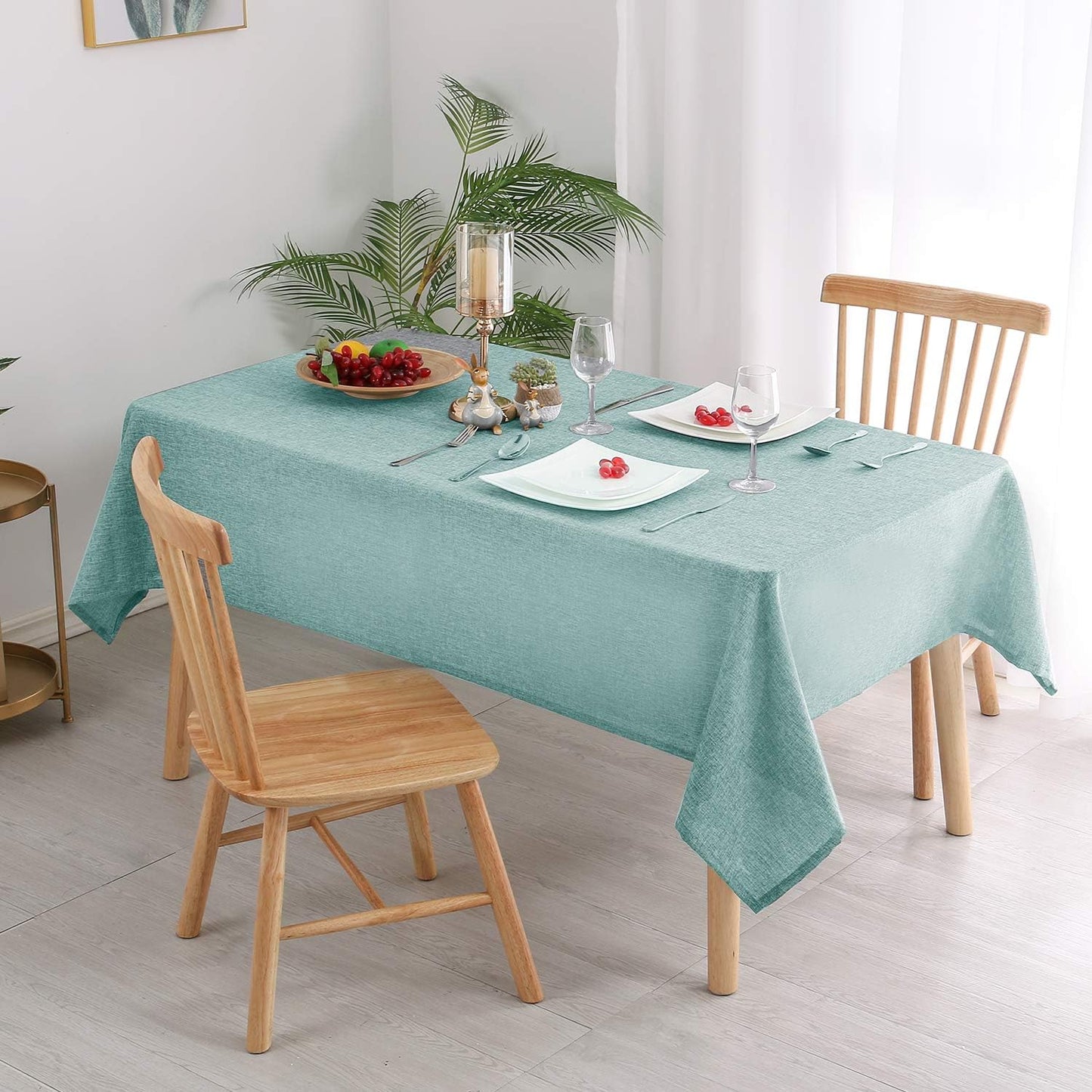 Hiasan 2 Pack Faux Linen Rectangle Tablecloth - Wrinkle and Stain Resistant Washable Table Cloth for Kitchen Dining Room Holiday Table Cover for Party Dinner, Aqua, 60 x 120 Inch