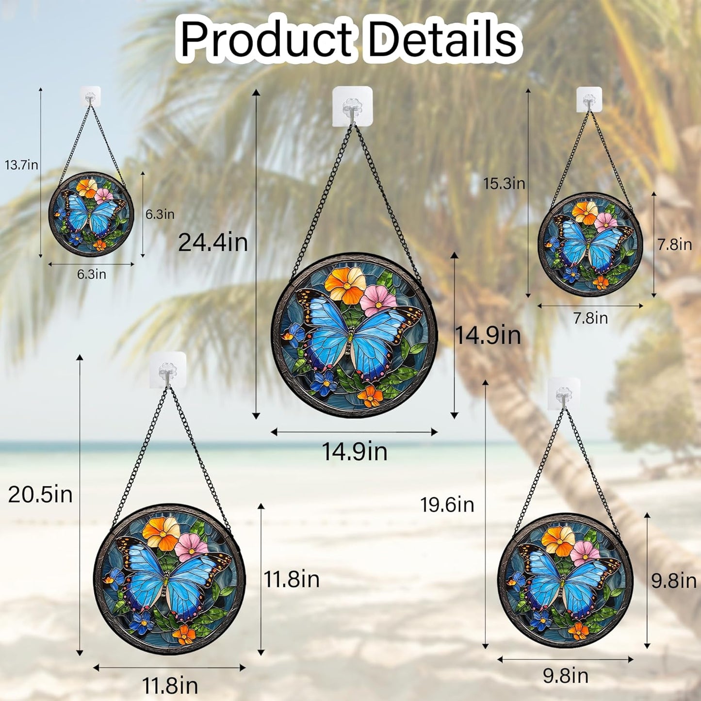 Stained Glass Window Hanging, Blue Butterfly Flower Suncatcher for Doors Home Sun Catchers Decoration and Christmas, Mother's Day Birthday Gifts for Women, Men, and Mom 14.9 in