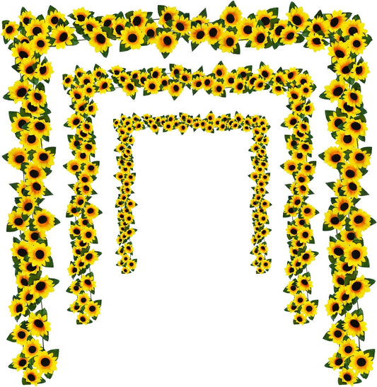 Uieke 3 Pack 7.5ft/Pcs Artificial Sunflower Garland Hanging Sunflower Vines with Green Leaves,Silk Flowers for Home Room Kitchen Garden Wedding Arch Bridal Baby Shower Party Outdoor Decor Medium