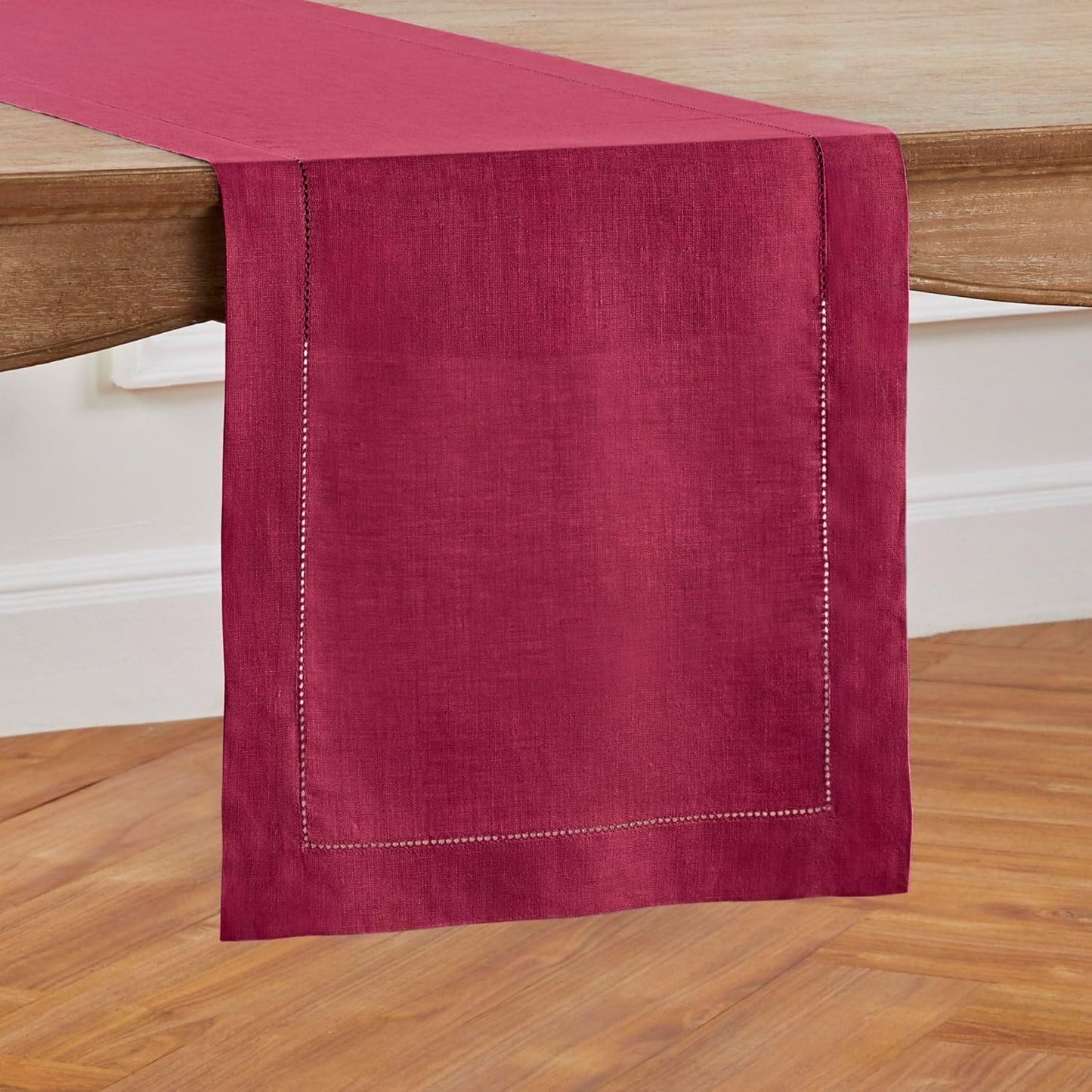 Solino Home Linen Beet Table Runner 132 Inches Long - 100% Pure Linen Extra Long Table Runner 14 x 132 Inch for Fall, Autumn, Thanksgiving - Classic Hemstitch