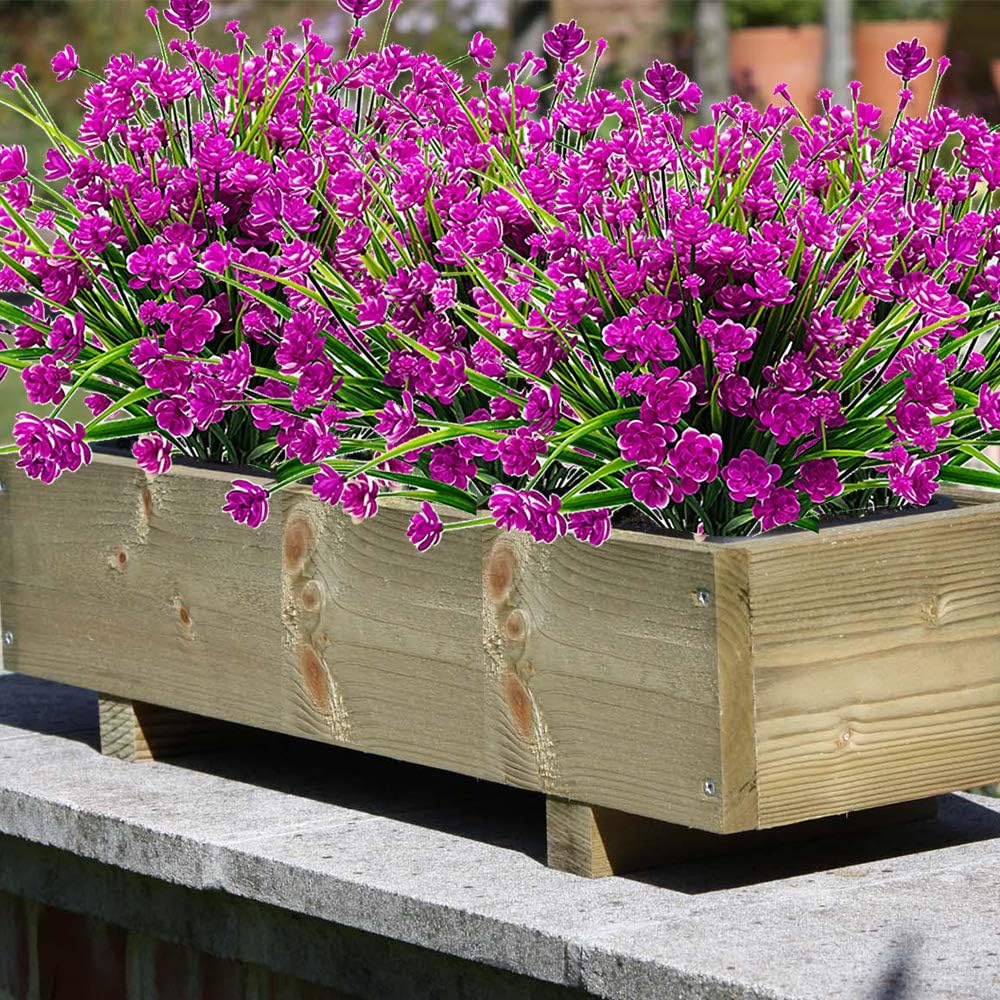10 Bundles Artificial Flowers Outdoor UV Resistant Fake Plants Indoor Outside Hanging Planter Home Garden Decor (Purple)