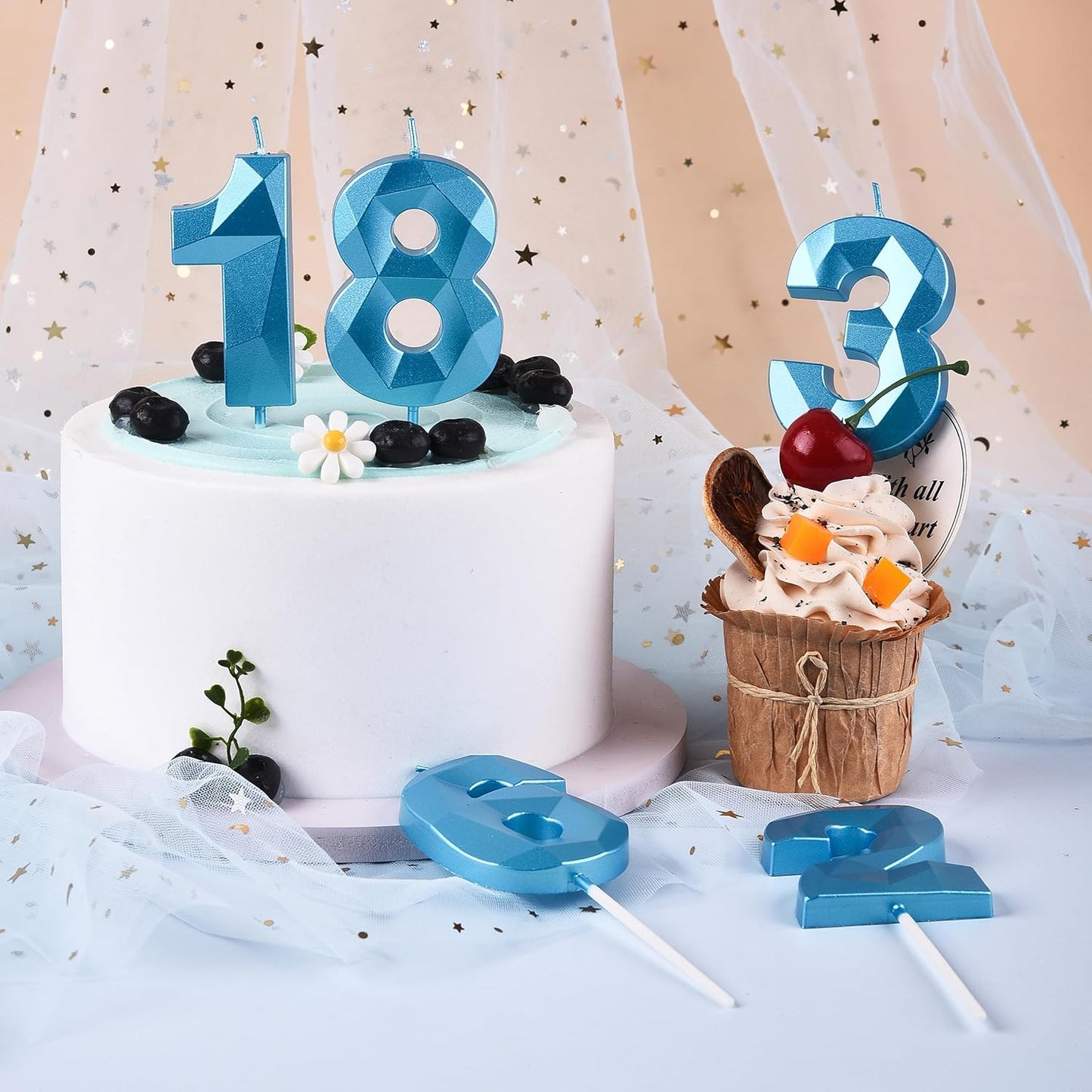 PHD CAKE 2.76 Inch Crystal Blue 7 Number Birthday Candles, Blue Number Candles, Cake Number Candles, Party Celebration
